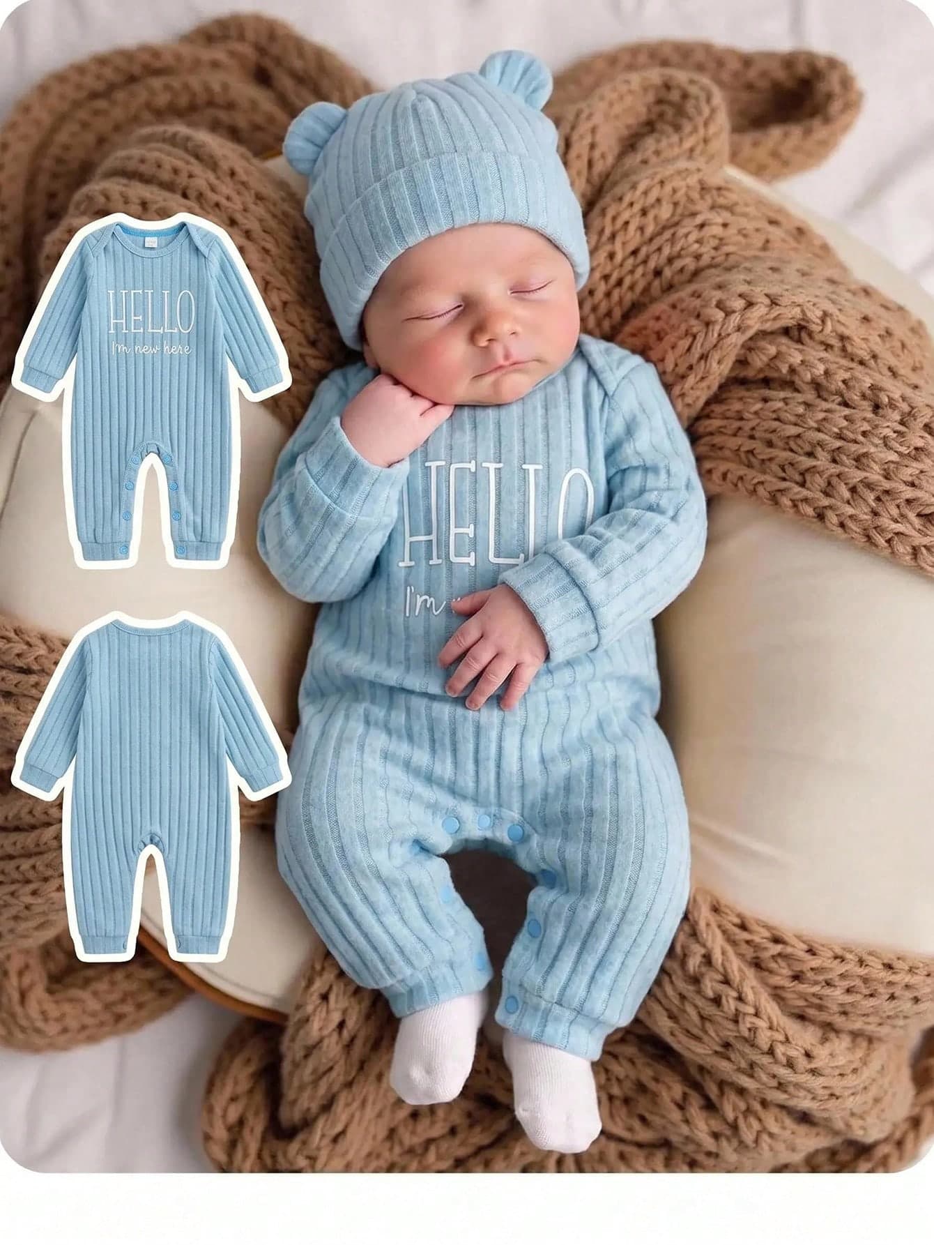 SHEIN Baby Boy Slogan Graphic Ribbed Knit Jumpsuit