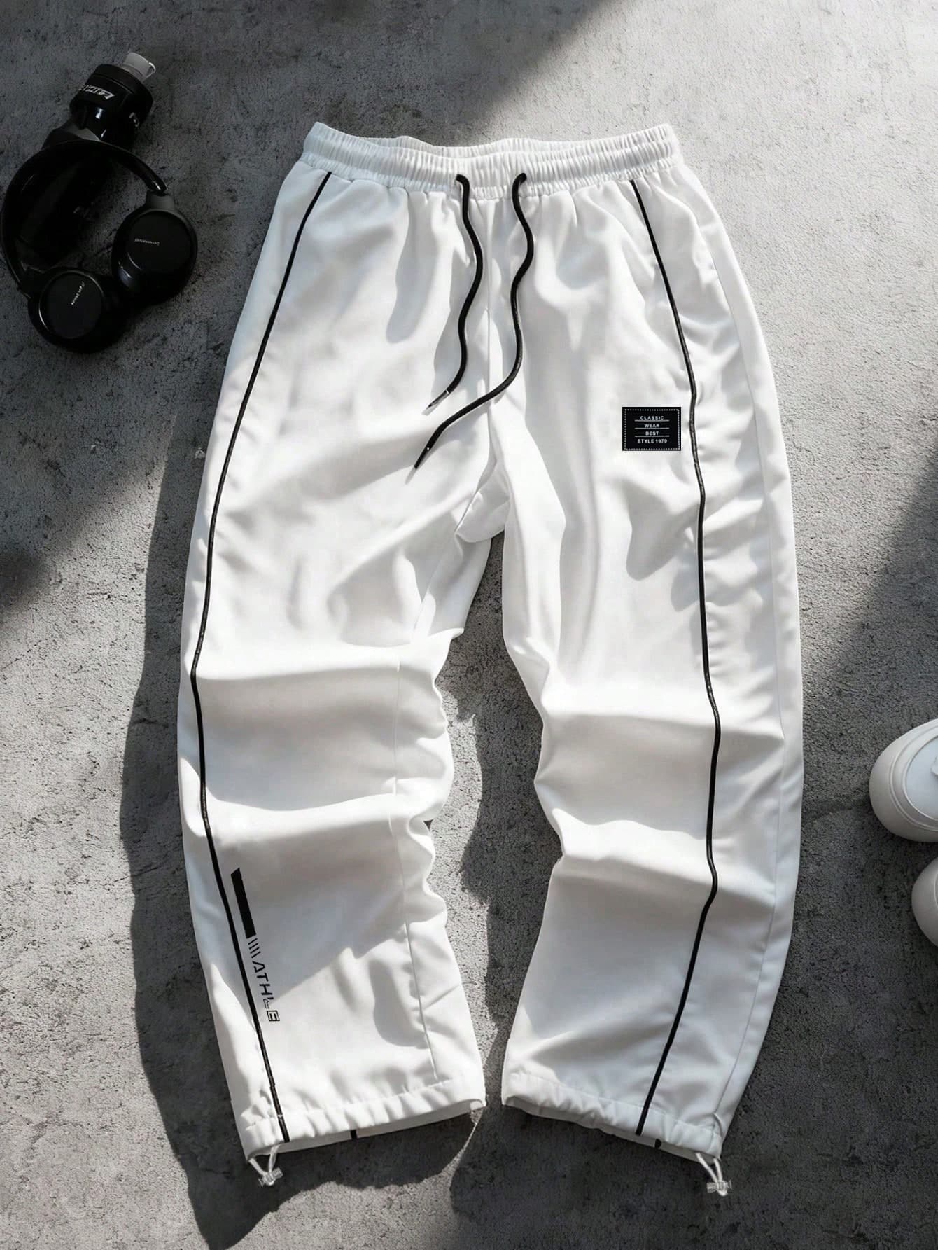 Sport MetroGents Men's Letter Print Drawstring Waist Loose Sports Long Pants, Gym