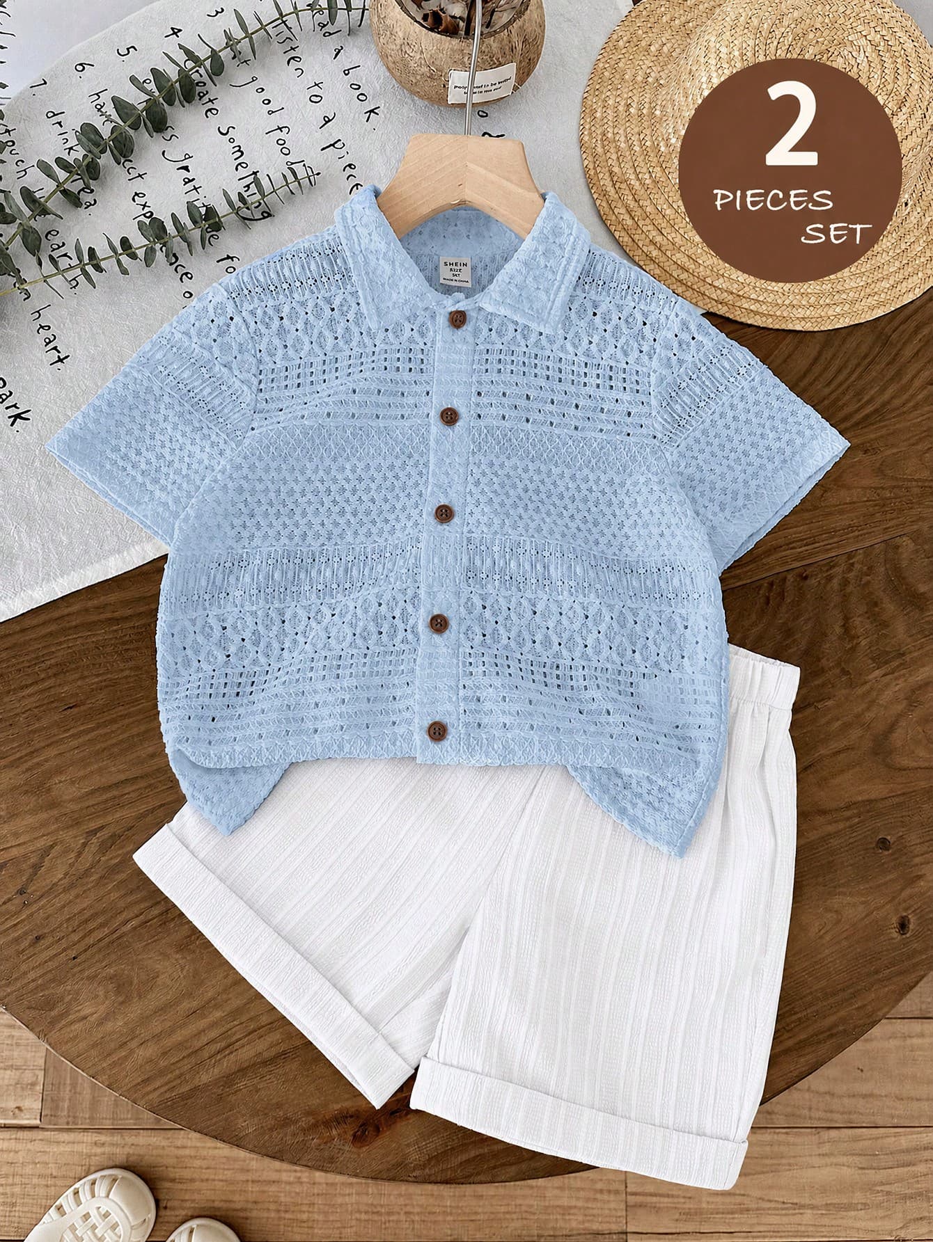 LMoss Kids Young Boy 2pcs Short Sleeve Shirt And Shorts Set, Comfortable Versatile Casual Fashion Daily Cute Preppy Style Minimalist Basic, Suitable For Indoor, Outdoor Skiing, Daily, Sports, Party, Photography In Autumn/Winter