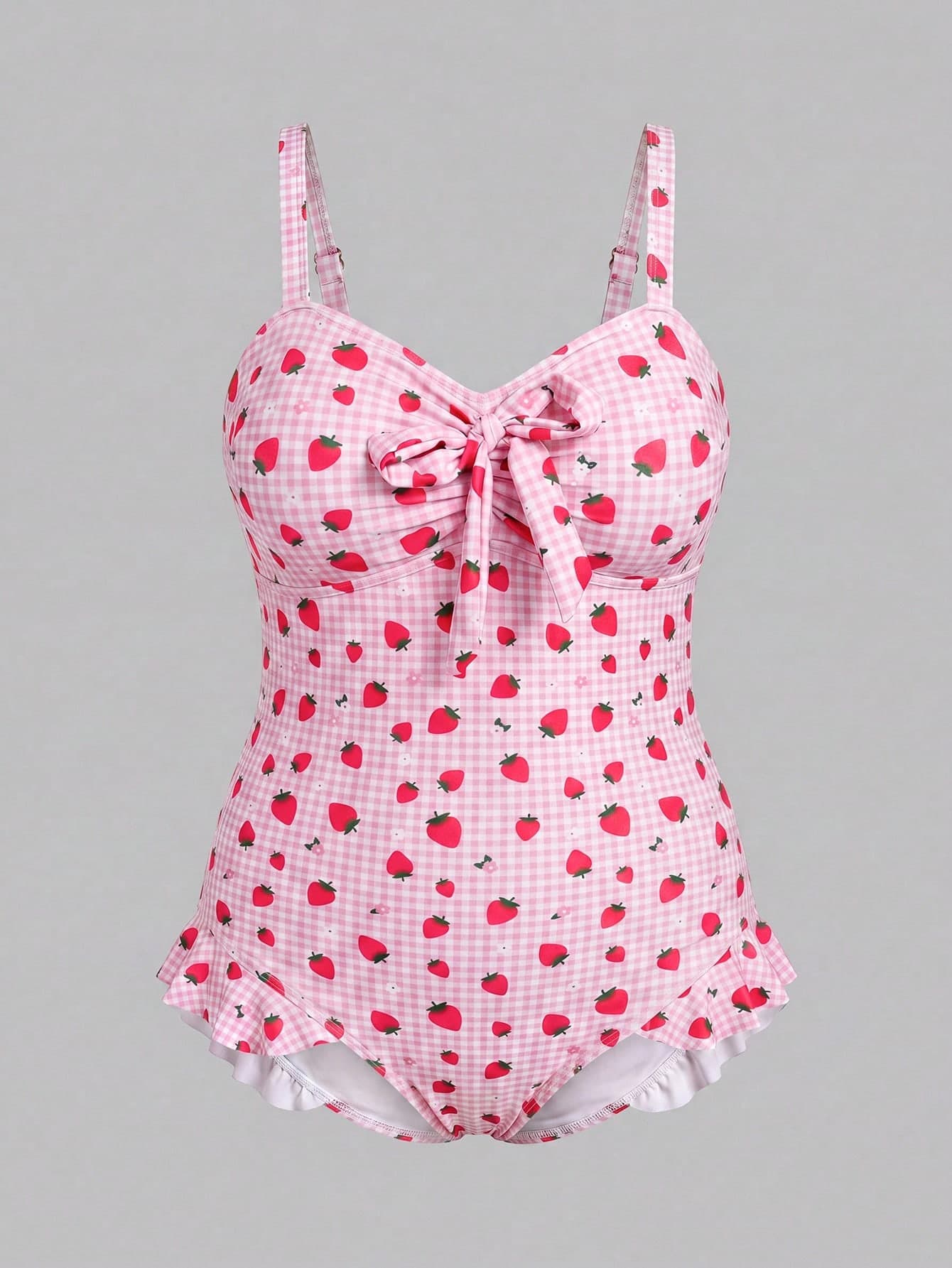 SHEIN Sweetro Women's Plus Size Strawberry Print Beach Beach Vacation Vacation Pool Party One-Piece Swimsuit Summer