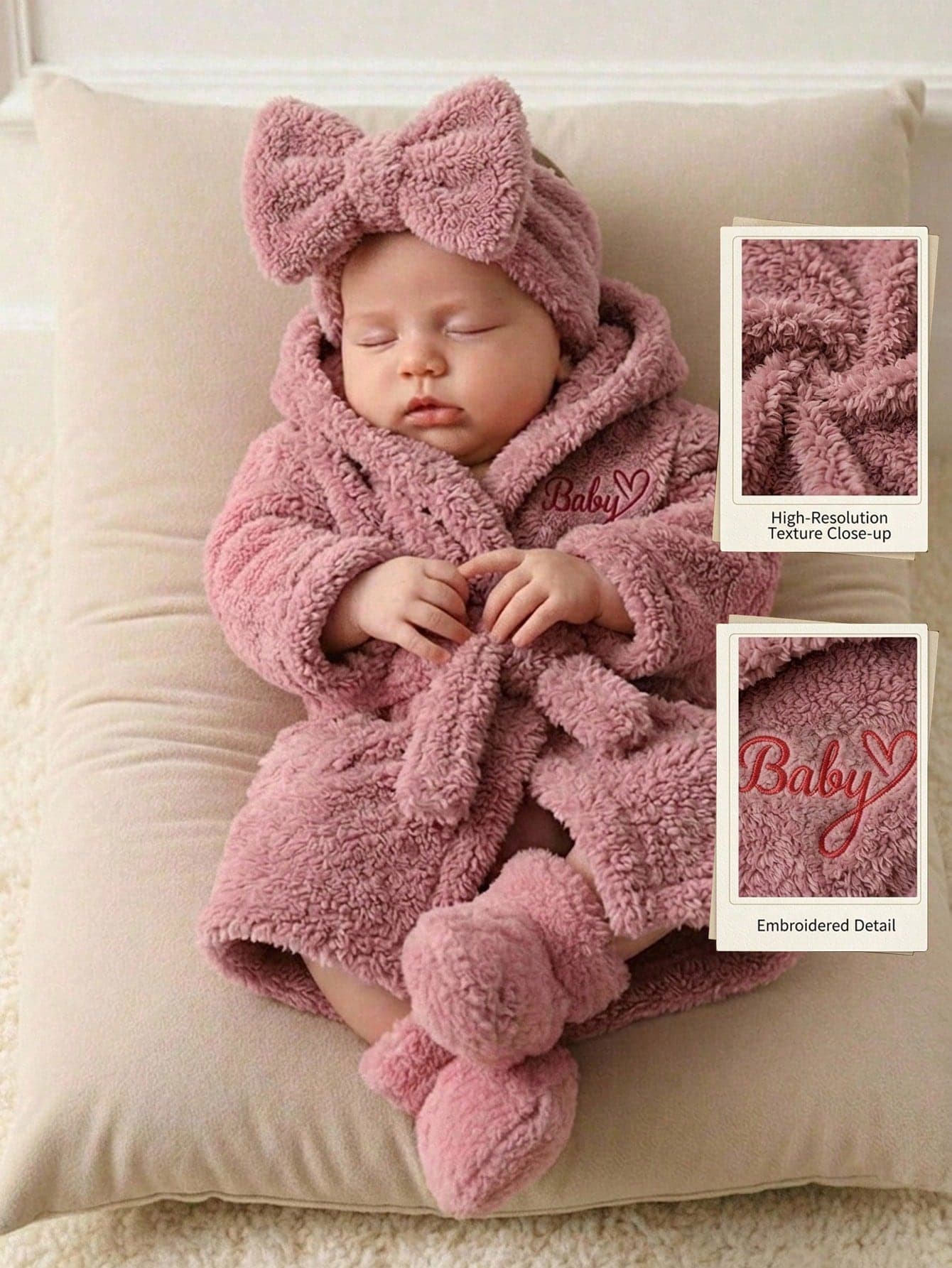 SHEIN Cute Pink Pajamas,For Newborn Girls - 1-Piece Photography Prop Set. Affordable And Comfortable Newborn Baby Set, Featuring A Cute Pink Bow-Tie Pajamas, Perfect For Casual Wear.