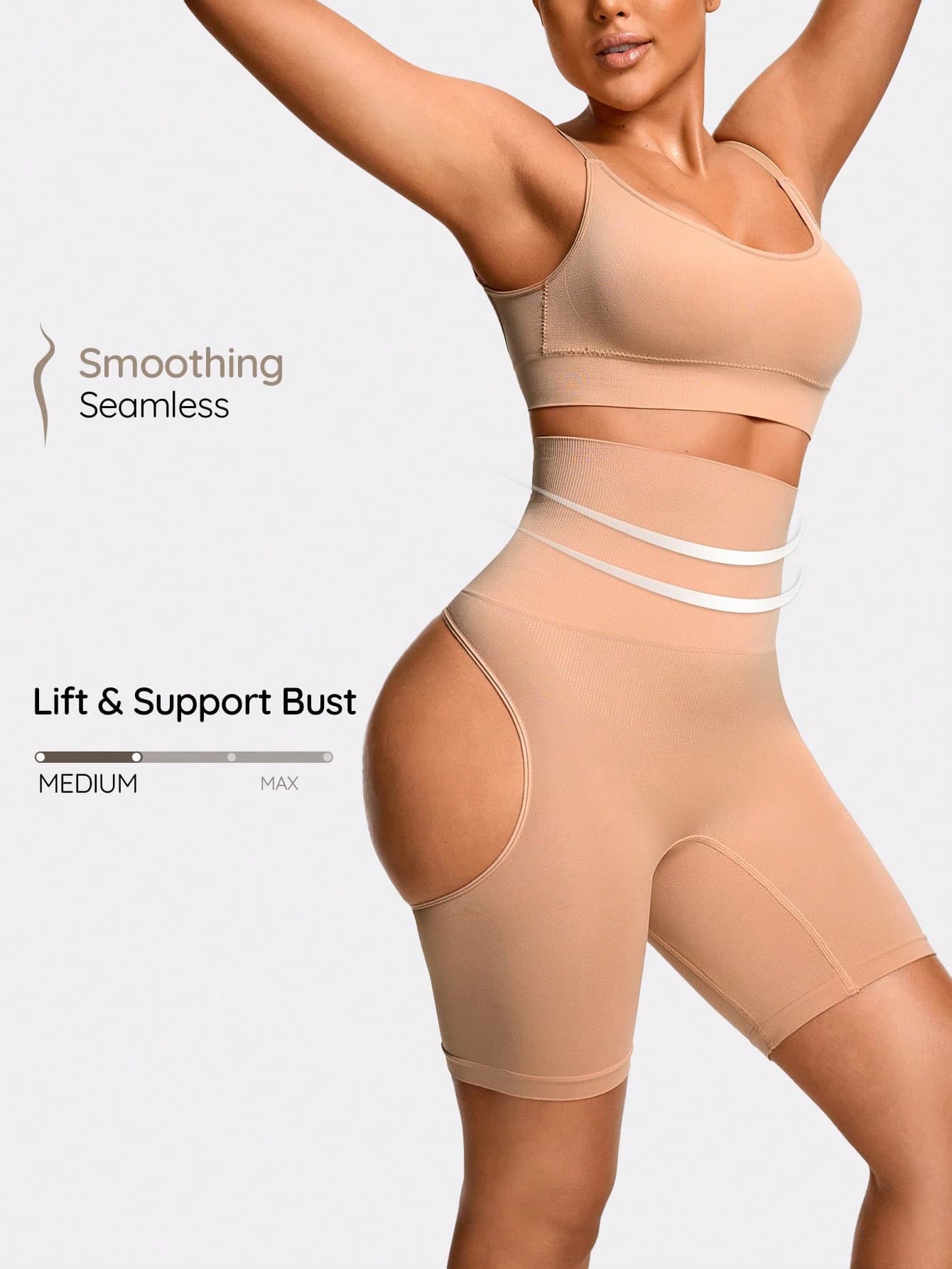 SHAPORA Seamless High-Waisted Cut-Out Mid Thigh Shapewear Short Bottom Body Shaper Butt Lifter-Tummy Waist Thigh Control