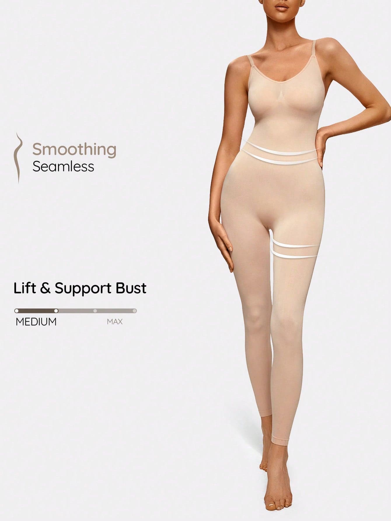 SHAPORA Women's Apricot Backless Cropped Slimming Shapewear Bodysuit Medium Stretch Casual Comfy One Piece