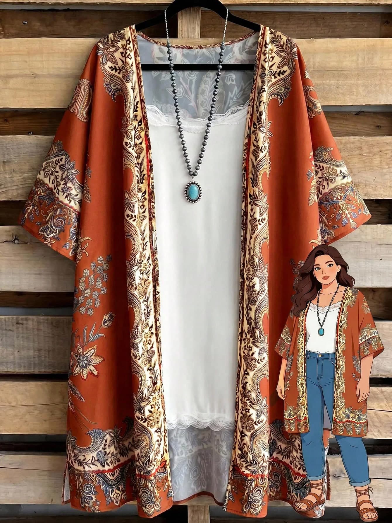 Rusticease Plus Size Vacation Casual Floral Print Jacket