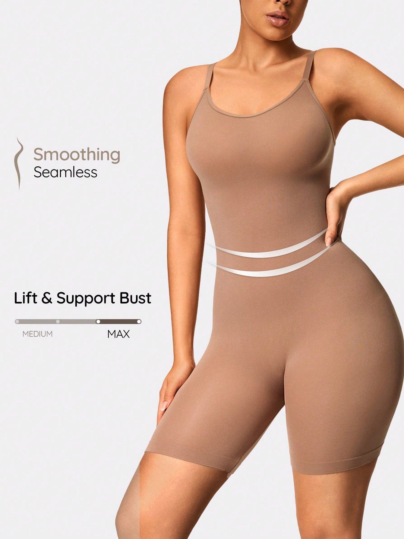 SHAPORA Women's Solid Color Elastic Adjustable Spaghetti Strap Tummy Control Jumpsuit