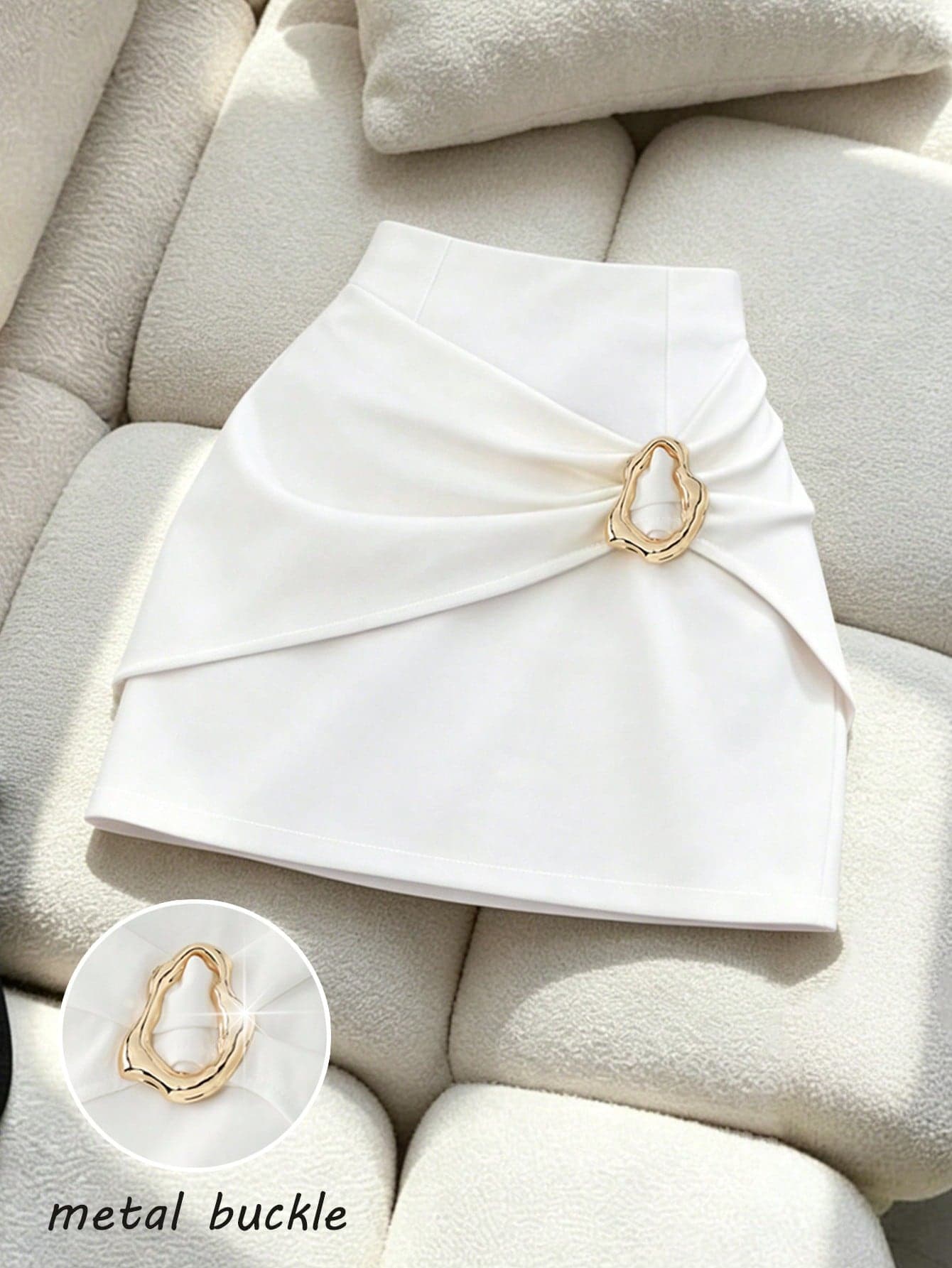 Franclia Plus Size Elegant Slim Fit Metal Buckle Pleated Bodycon Skirt Casual Commute A-Line Skirt Hot Girl Women's Skirt