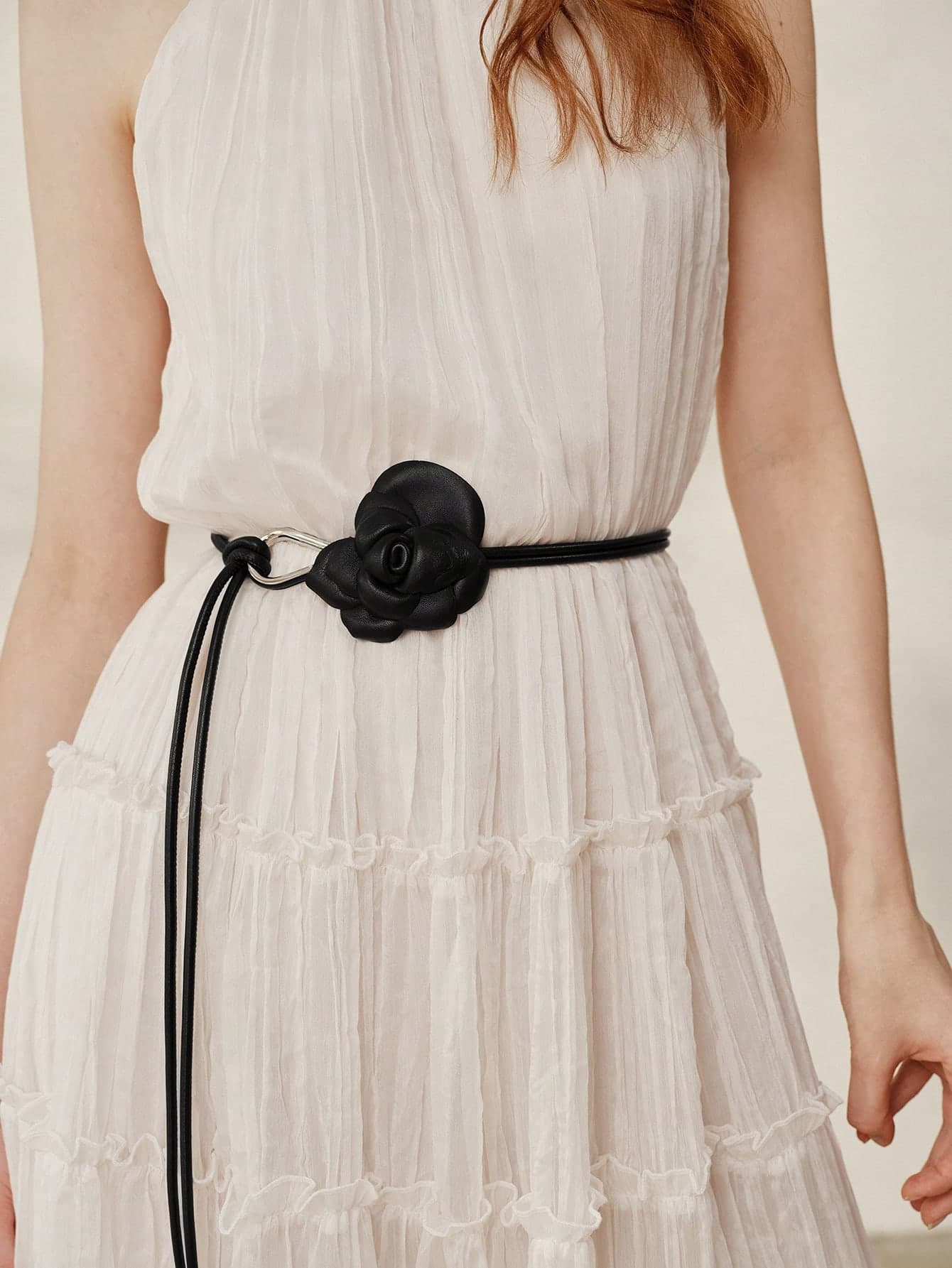 MOTF PREMIUM PRE BLACK SPLICED FLOWER DECORATIVE LONG ROPE BELT