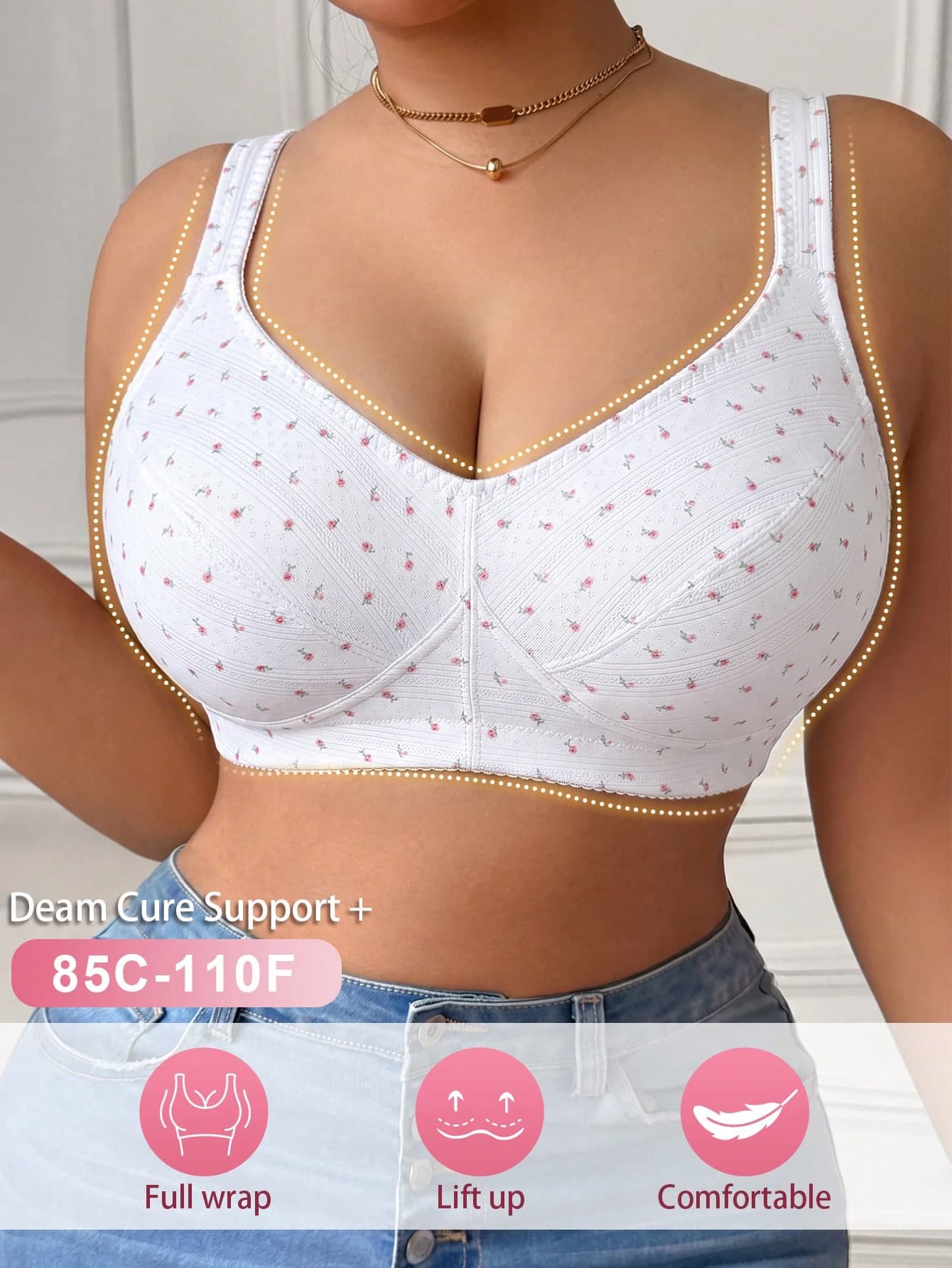 DesireSculpt Plus Size Wireless Bra Casual Comfortable Thin Bottom Push-Up Bra 1pc