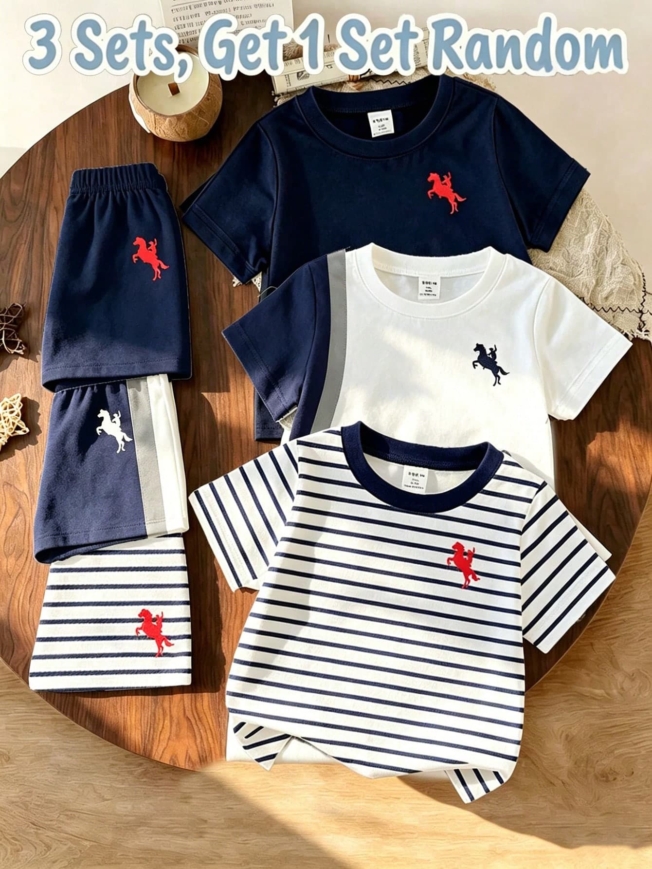 Souflis Souflis Only 1 Sets,Random 3 Sets Get 1 Set , Royal Blue Colorblock, Royal Blue Infant Casual Fashion Classic Knight Print Crew Neck Short Sleeve T-Shirt