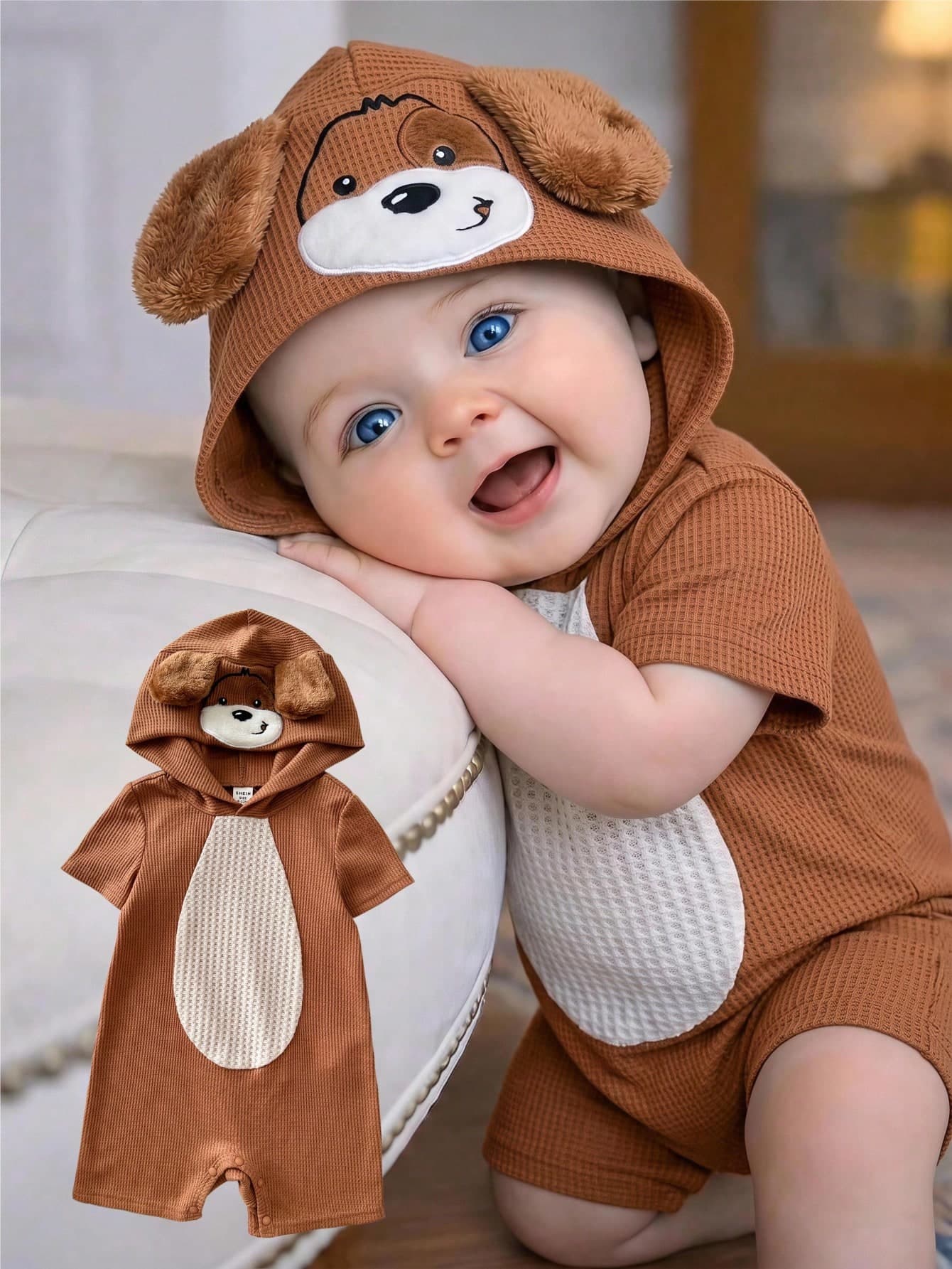 LMoss Kids Baby Boy Knit Colorblock Hooded Casual Romper
