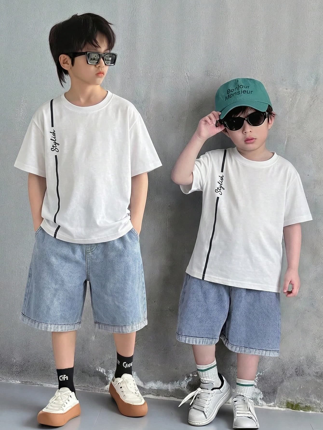 Young Boy Summer Casual Letter Print Round Neck Short Sleeve T-Shirt And Shorts Set