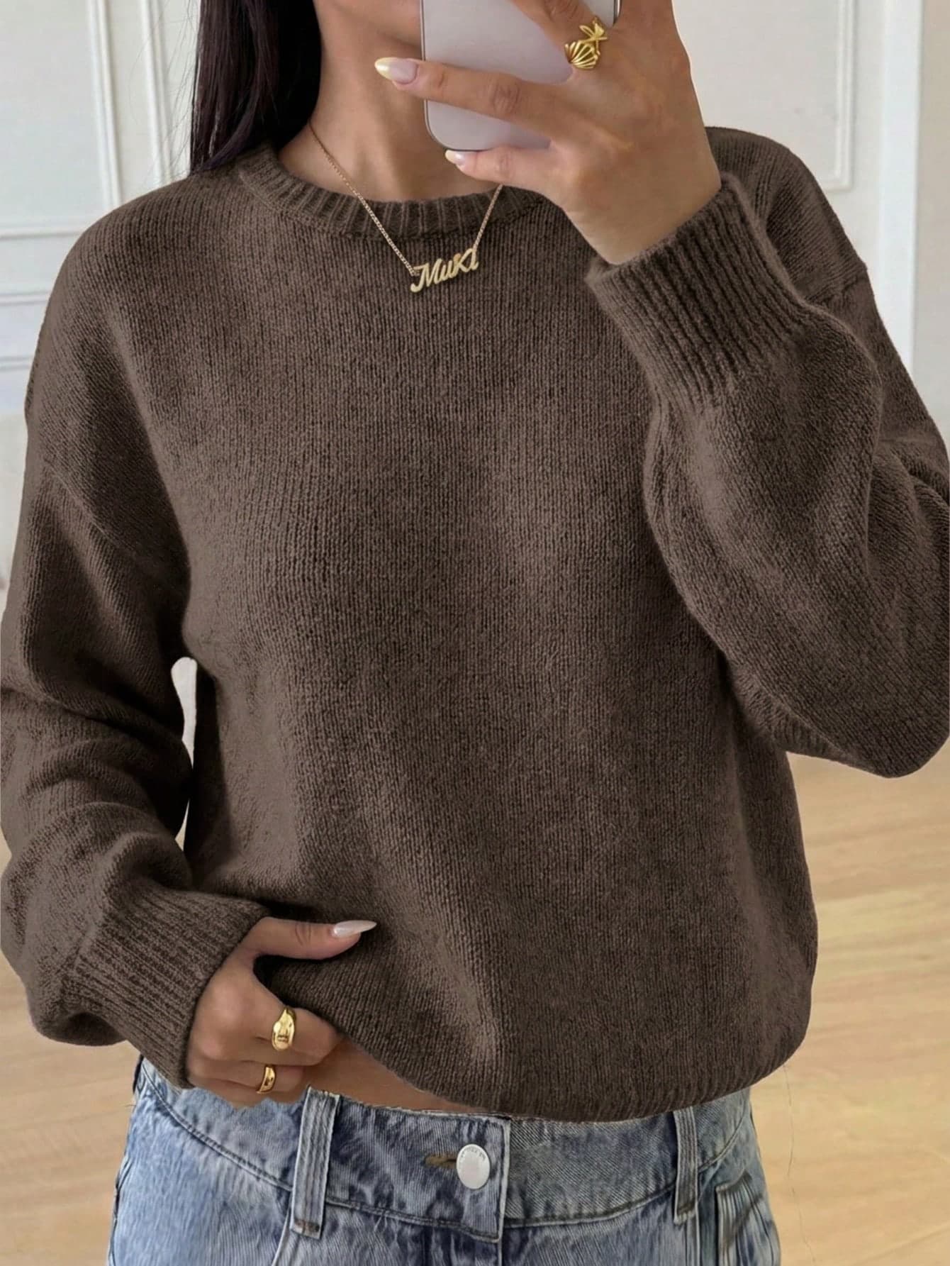 SHEIN Teen Girl Teen Girl Casual Lantern Sleeve Cropped Solid Color Long Sleeve Sweater, Brown Sweater, Autumn Sweater, Autumn Girls Sweater, Girls Sweater, Autumn Sweater, Autumn Clothing, Outing