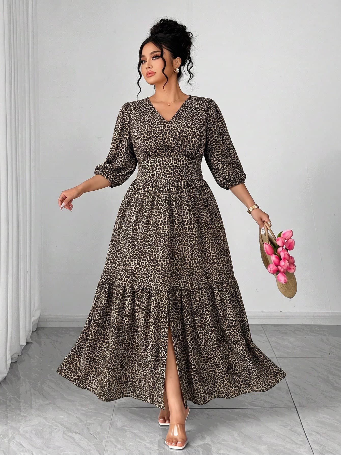 Elenzga Plus Size Women's New Elegant Casual Outing Vacation Daily Cool Fabric Fresh Print Short Sleeve Spring Summer Dress Fall