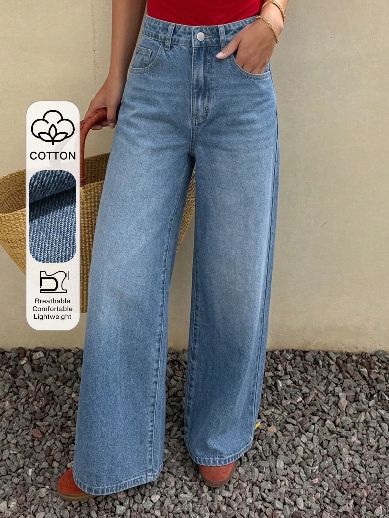 DAZY Women's Regular Waist Casual Daily Commute Versatile Loose Wide-Leg Jeans