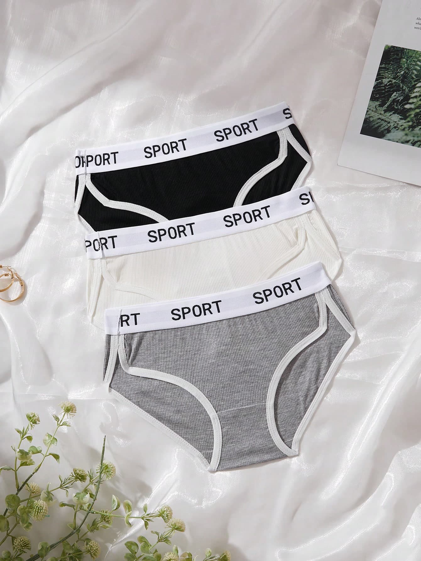 SHEIN Women's Letter Waistband Casual Triangle Panties 3-Pack