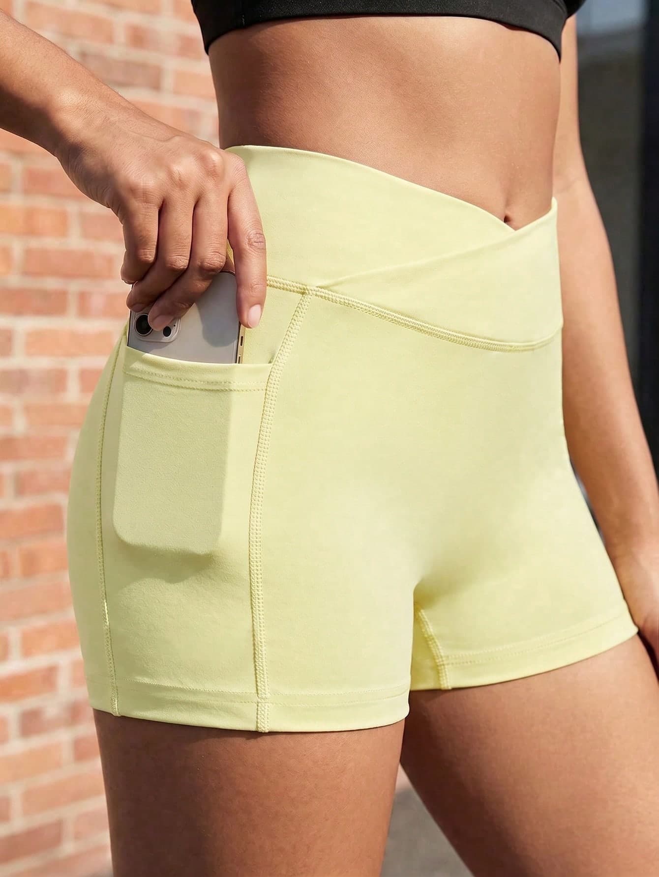 Tween Girls Solid Color Sports Shorts, Criss-Cross Waist Design, Tight High-Elastic Fabric Comfortable Fit 4-Way Stretch, Suitable For Outdoor Leisure Activities