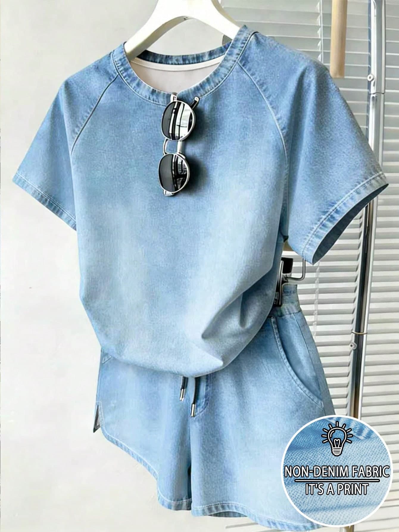 Resyla Women's Casual 2-Piece Outfit, Summer New Fashion Versatile T-Shirt And Shorts Set