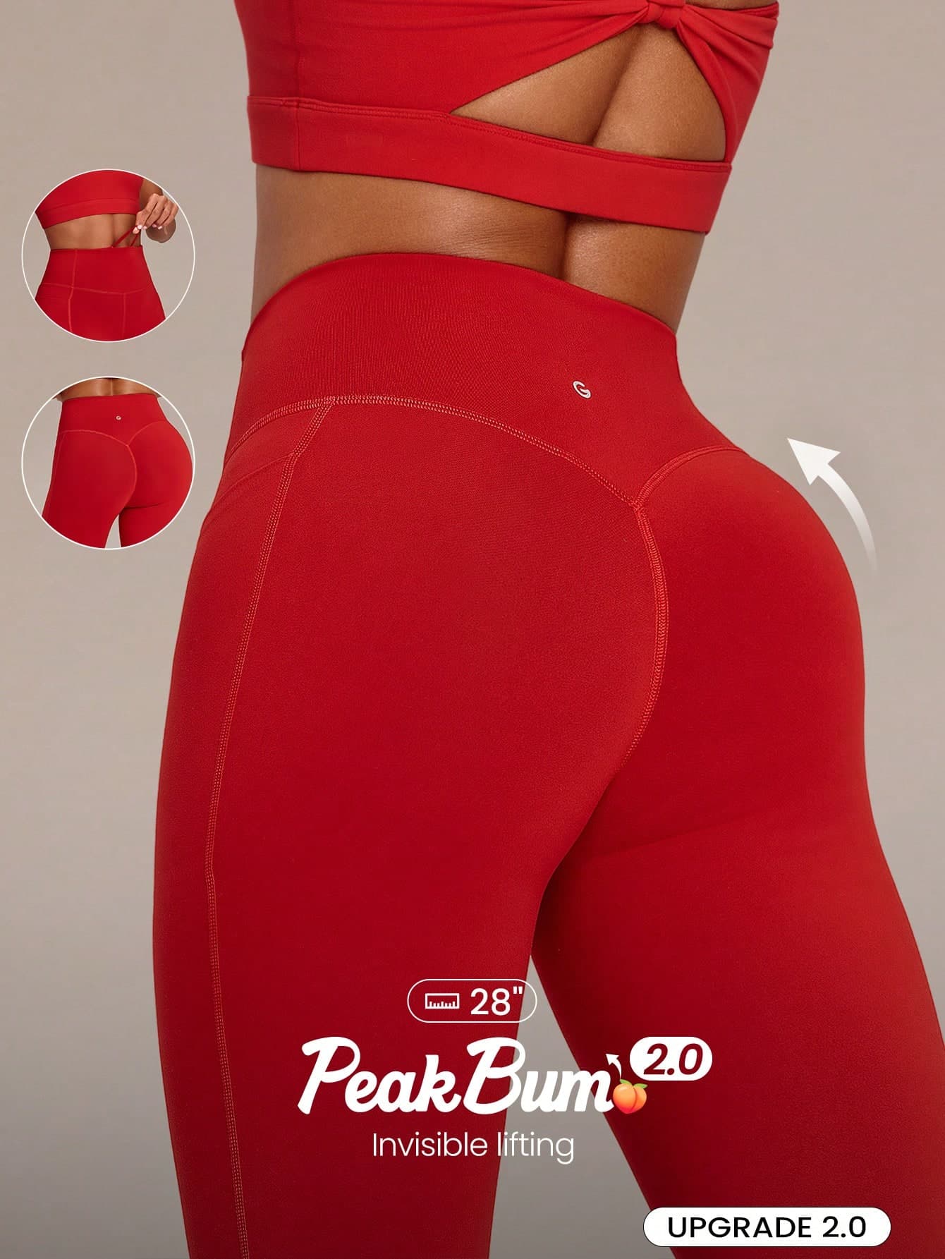 GLOWMODE 28" Powersculpt™ StudioShape Peakbum Leggings With Mesh Paneling Drawstring Anti-Roll Down Waist High Impact Training Workout Gym Fitness Wear