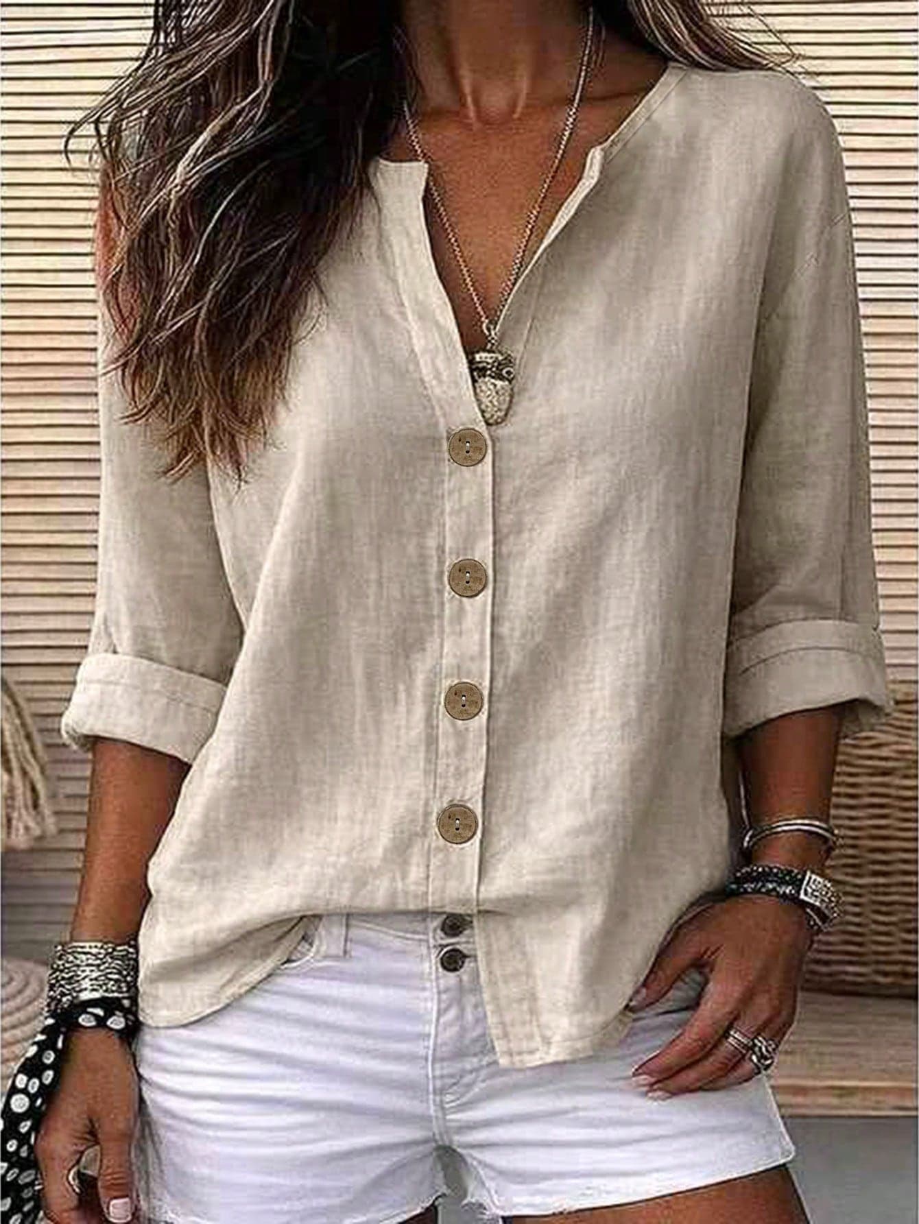 Zayélia Lady's Smooth-Woven Elegant And Simple Casual Summer Blouse, Work Shirt