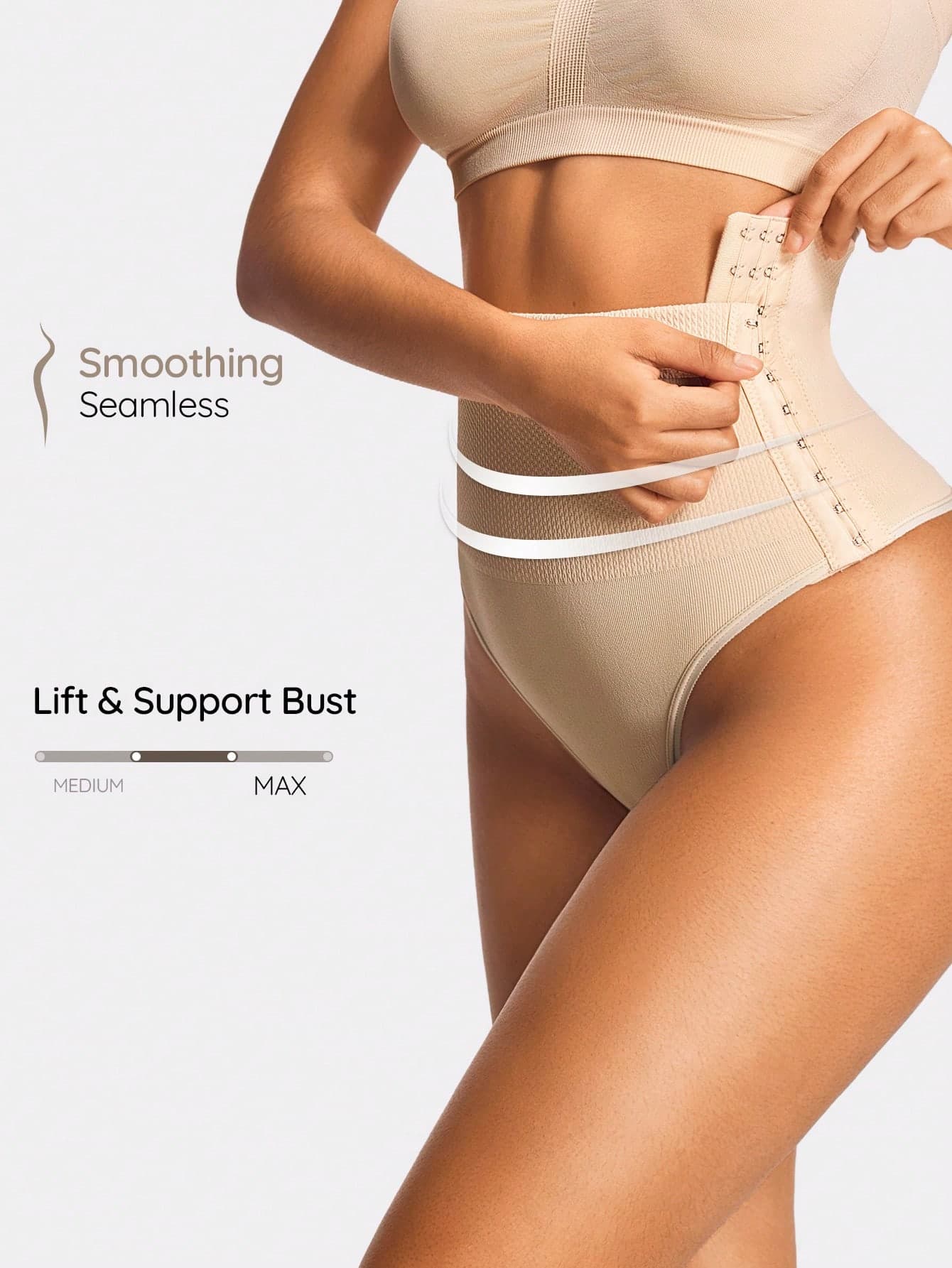 SHAPORA Women Solid Color Buckle Design Shapewear G-String