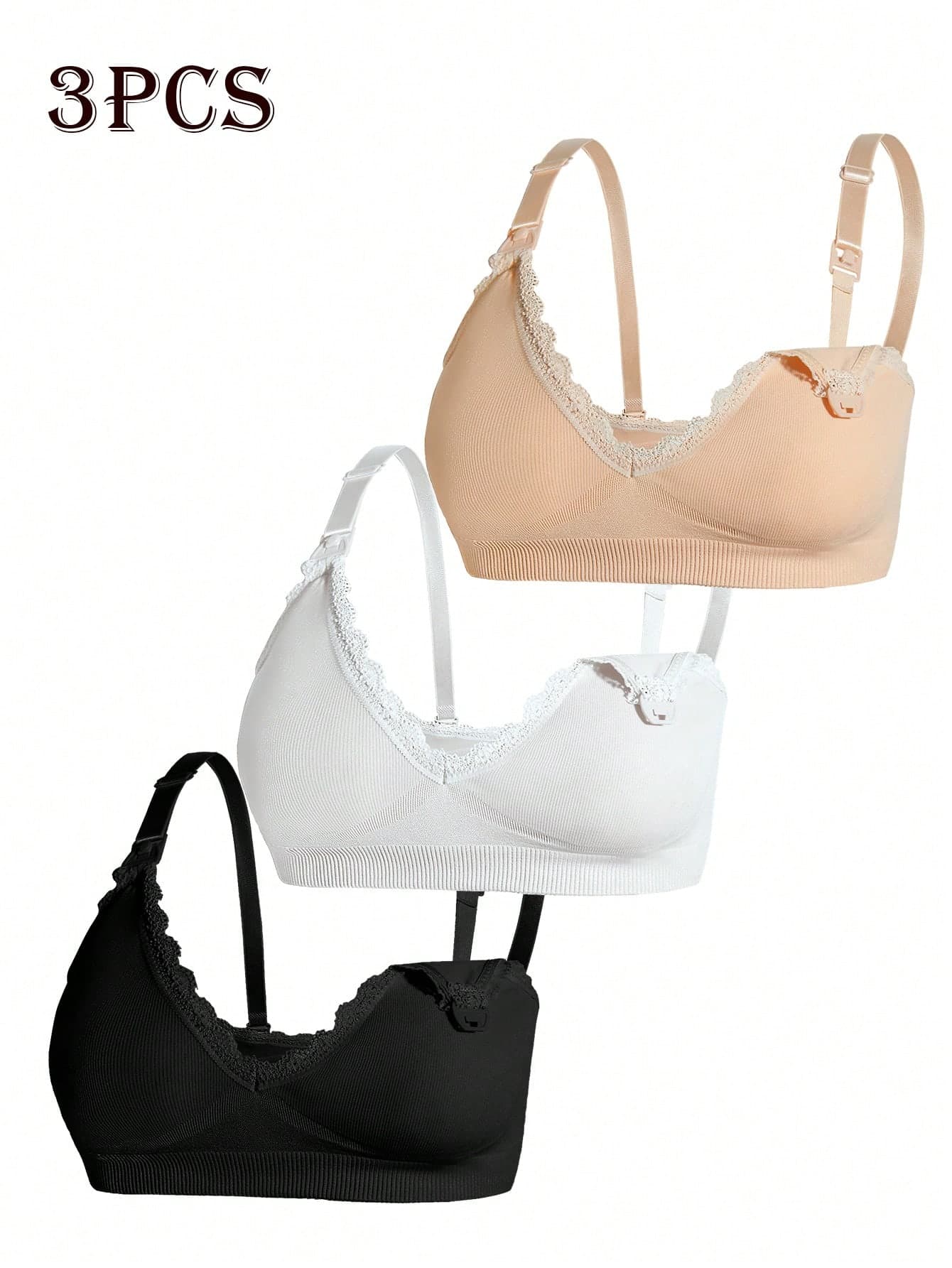 Moonlight&Mama Women's 2026 Hot-Selling Fashionable Comfortable Minimalist Solid Color High Quality Seamless Maternity Nursing Bra 3pcs/Set