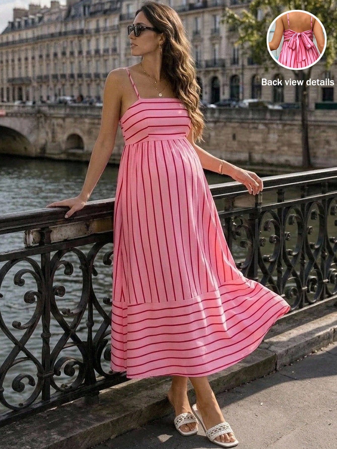 SHEIN Maternity Summer Casual Striped Backless Strap Dress