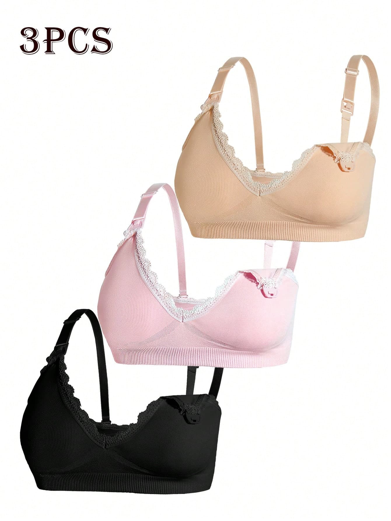 Moonlight&Mama Women's 2026 Hot-Selling Fashionable Comfortable Minimalist Solid Color High Cost-Performance High-Quality Seamless Maternity Nursing Bras 3 Pieces Set