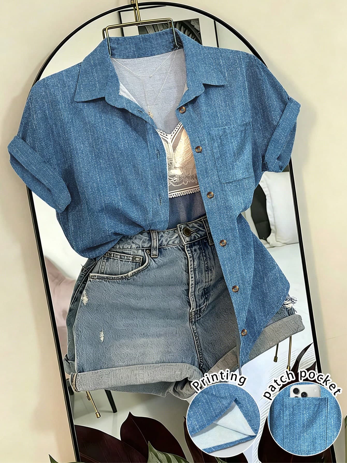 EMERY ROSE Striped Pocket Casual Vacation Front Button Short Sleeve Shirt