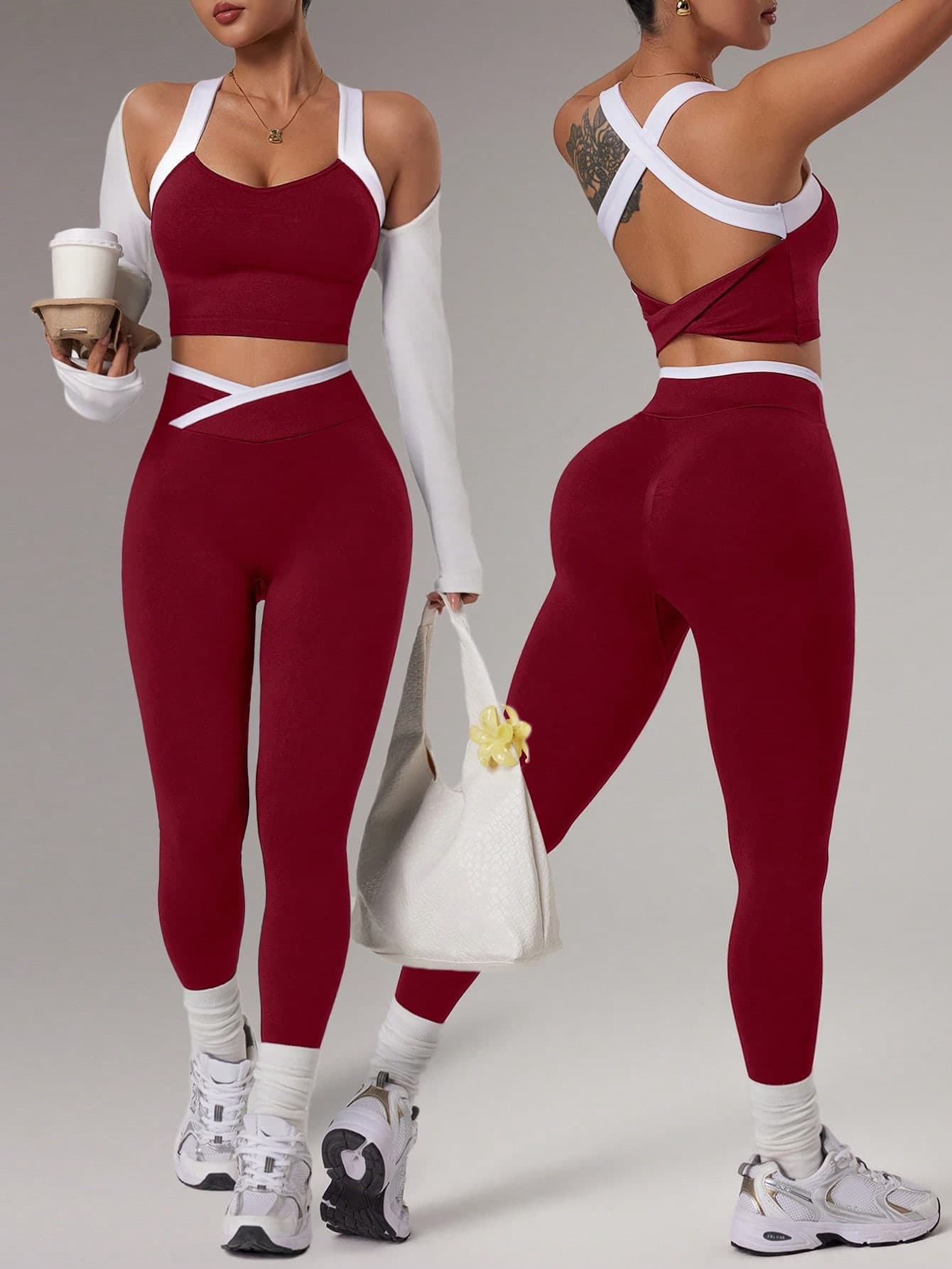 Dewbera Dewbera 1 Set White Seamless Sports Set, Sleeveless Backless, Soft Comfortable Fitted, Suitable For Workout, Running, Casual Athleisure, Yoga Gym Summer
