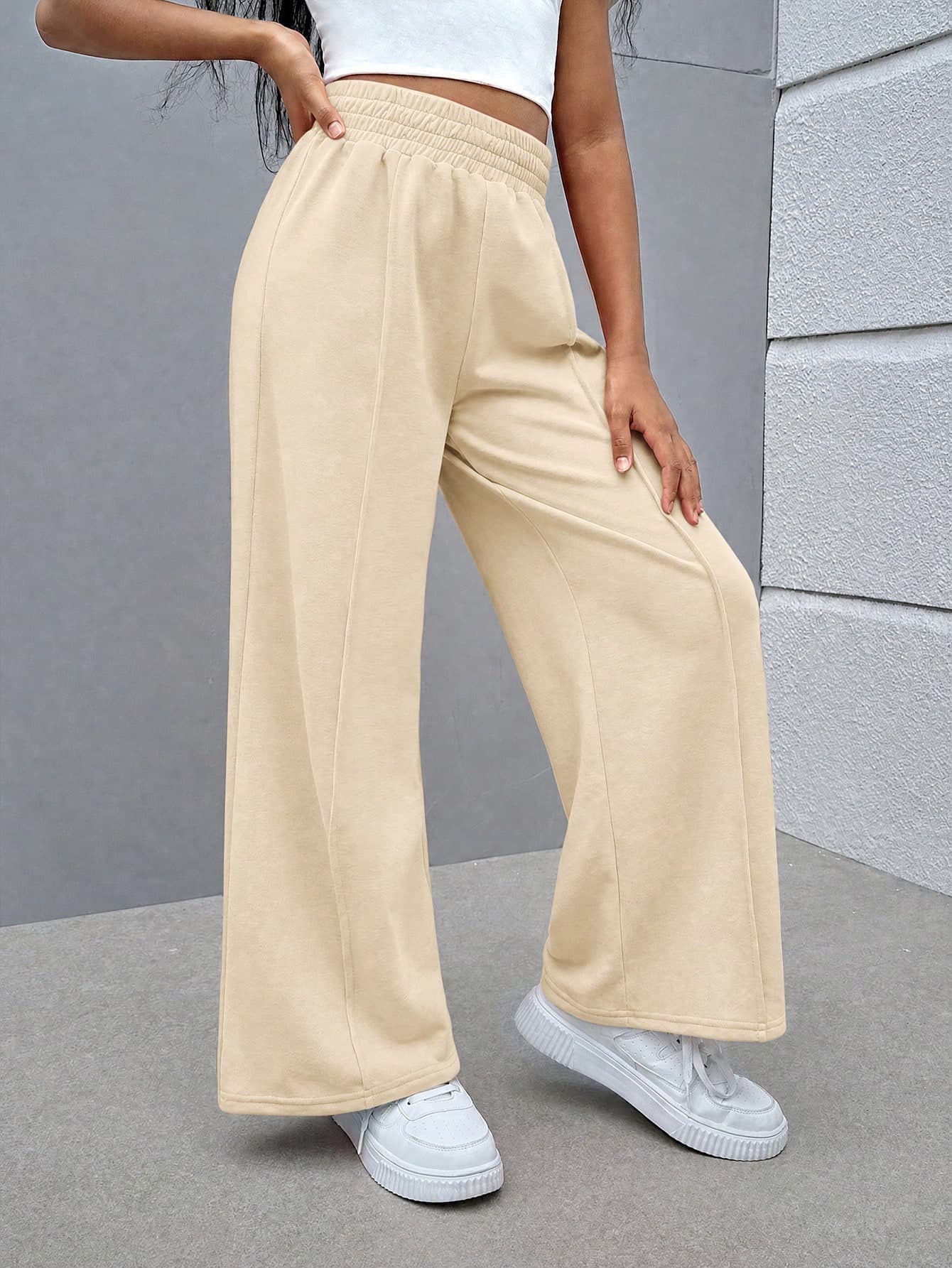 SHEIN Tween Girl Street Style Mix & Match Knit Solid Color Straight Leg Pants