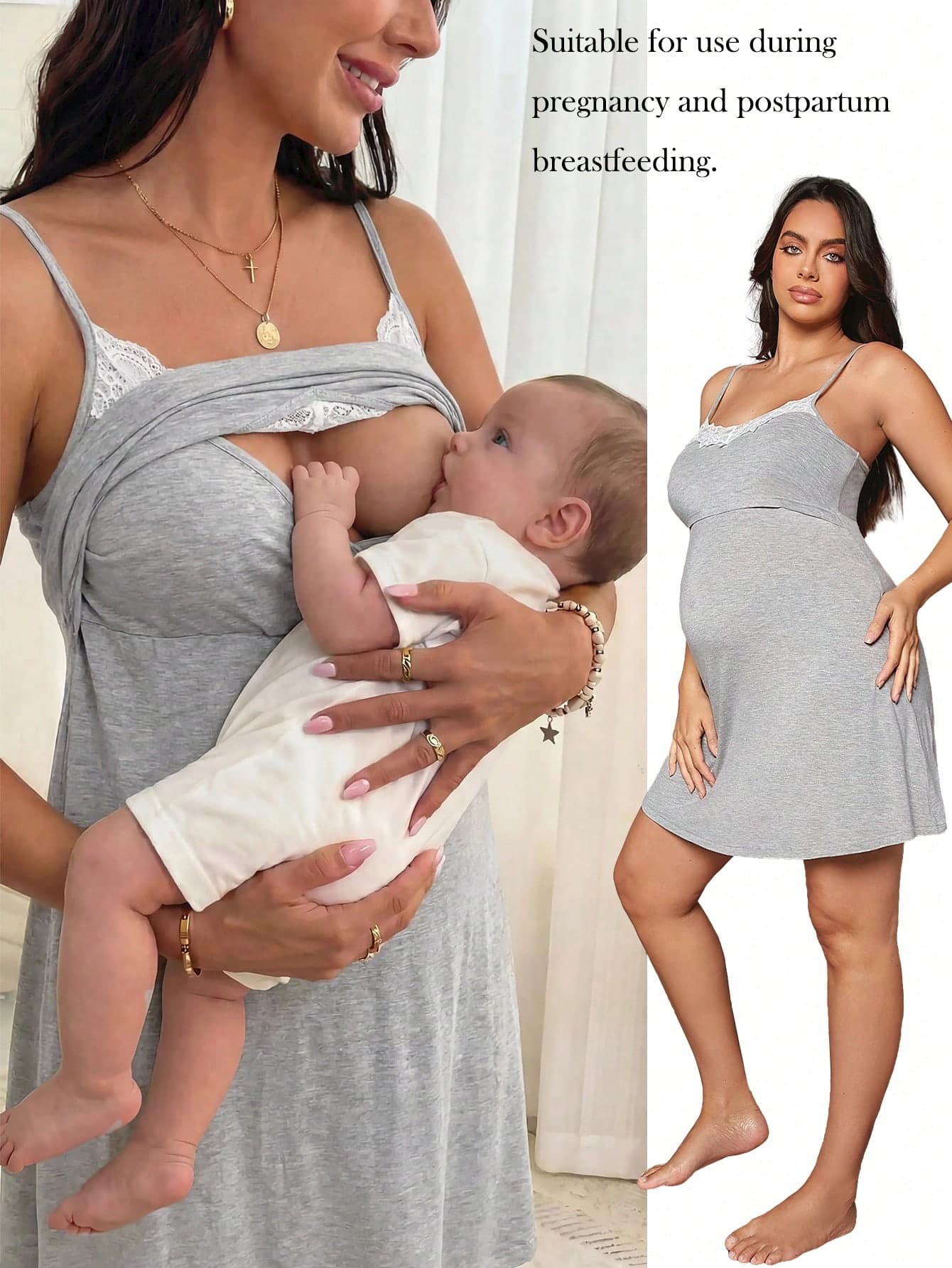 Slowluna Maternity Lace Trim Nursing Cami Dress