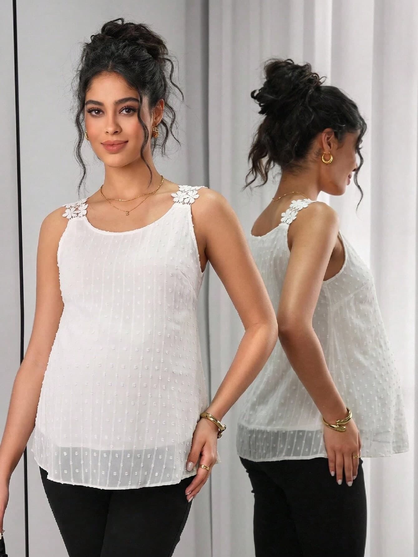Momance Fashionable And Elegant Maternity Shoulder Decor Tank Top Baby Shower Summer White Photoshoot
