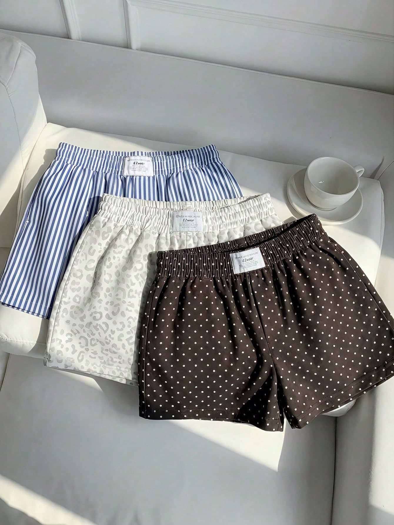Comfortcana 3pcs Plus Size Women's Casual Curve Letter Printed Shorts Formal Loungewear Dusty Blue White Summer