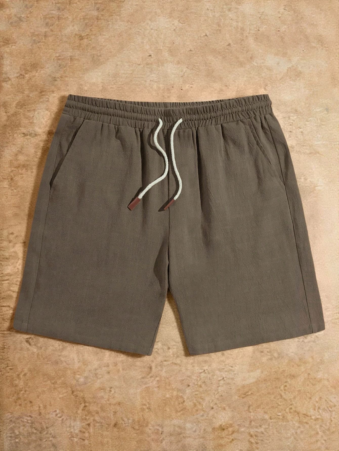 HIMLAND Men's Casual Summer Olive Green Linen Shorts, Elastic Drawstring Waist Slant Pocket Beach Shorts, Lightweight Breathable Vacation Bottoms, Lounge, Football