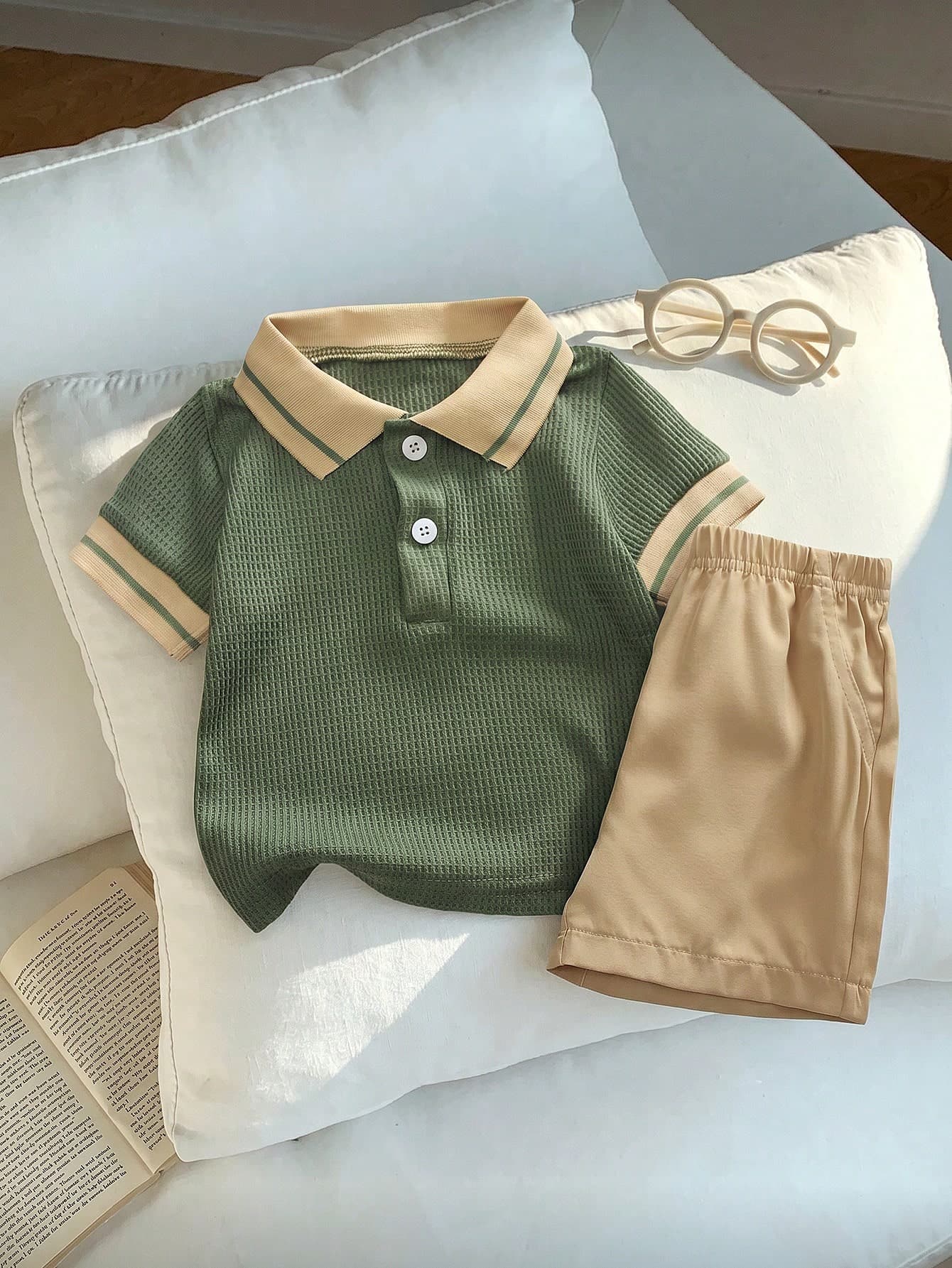 SHEIN Souflis Baby Boys Polo Co-Ords Casual Polo Blouse Top And Shorts Outfit Sets Summer