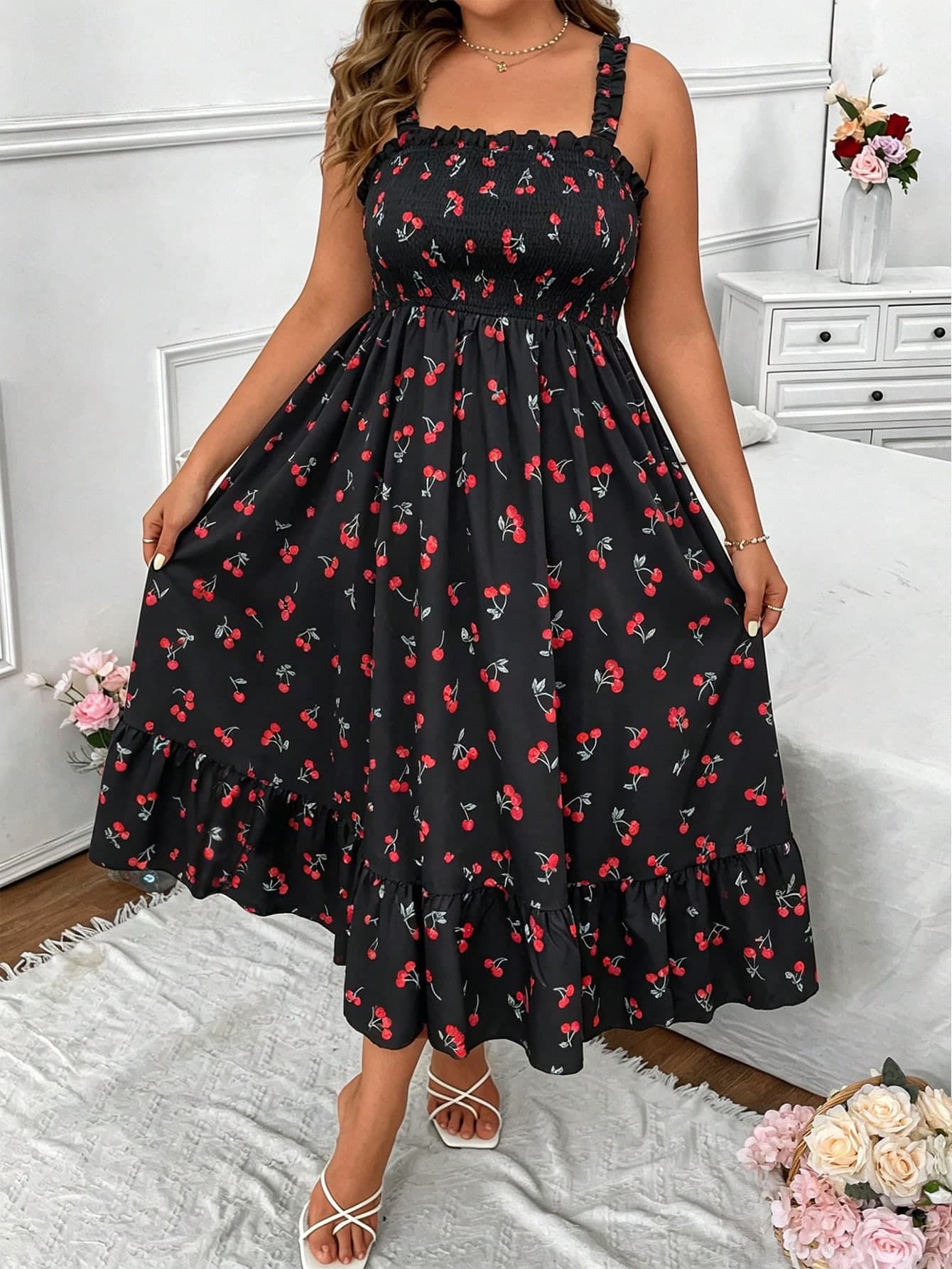 Vionelle Plus Size Summer Casual Solid Color Cami Dress Maxi Women Outfit