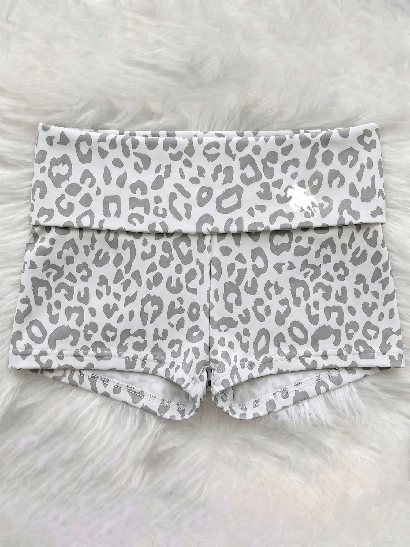 Girls Summer Leopard Print High Waist Yoga Shorts, Tight Sports Shorts, Casual Home Fitness Pants