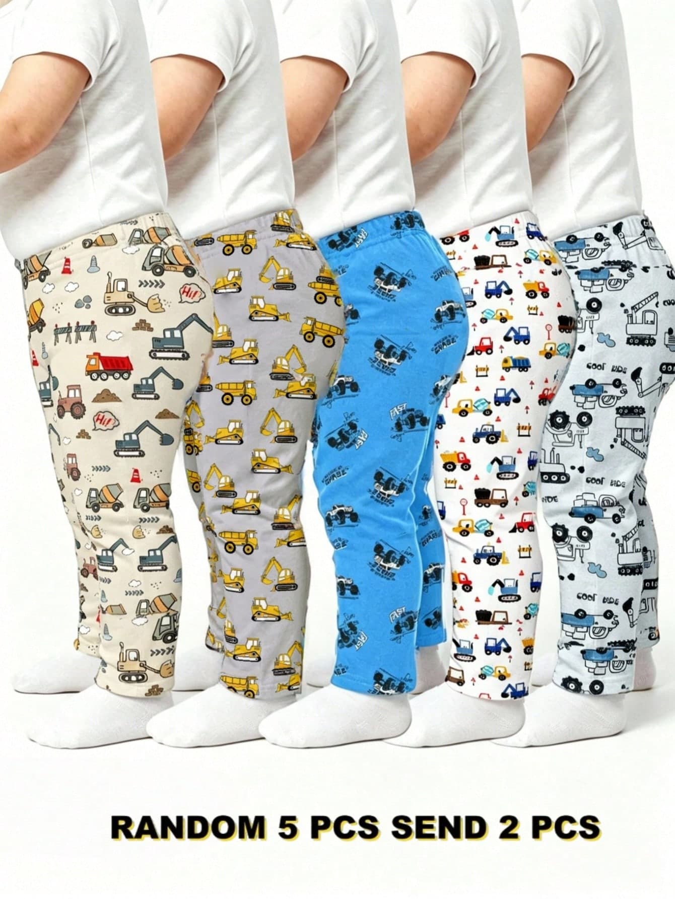 Playful Pals Baby Boys New Cute Comfortable Minimalist Soft Casual Long Pants Random Assortment 5pcs Pack, 2pcs/Set, Boys Pants Daily Outfit, Gift