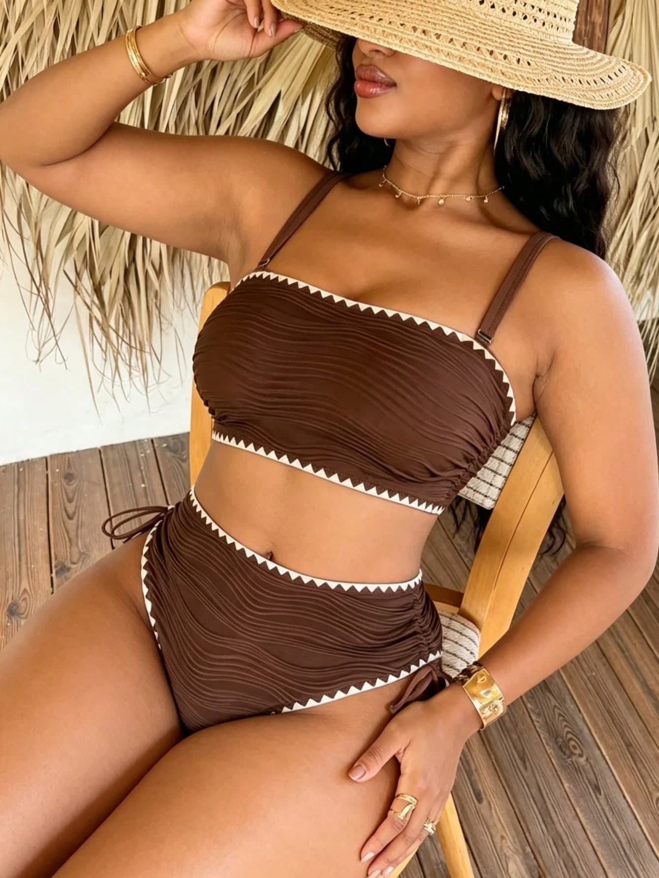 Slaydiva Women's Plus Size 2-Piece Bikini Swimsuit, Sexy Bandeau Top With Detachable Straps, Lace Trim, Special Fabric And Craftsmanship, Beach Vacation Party Swimwear