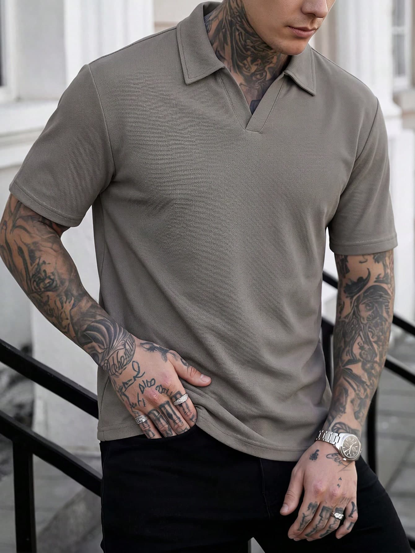 Manfinity CasualCool Men's Daily Commute Solid Color Short Sleeve Polo Shirt