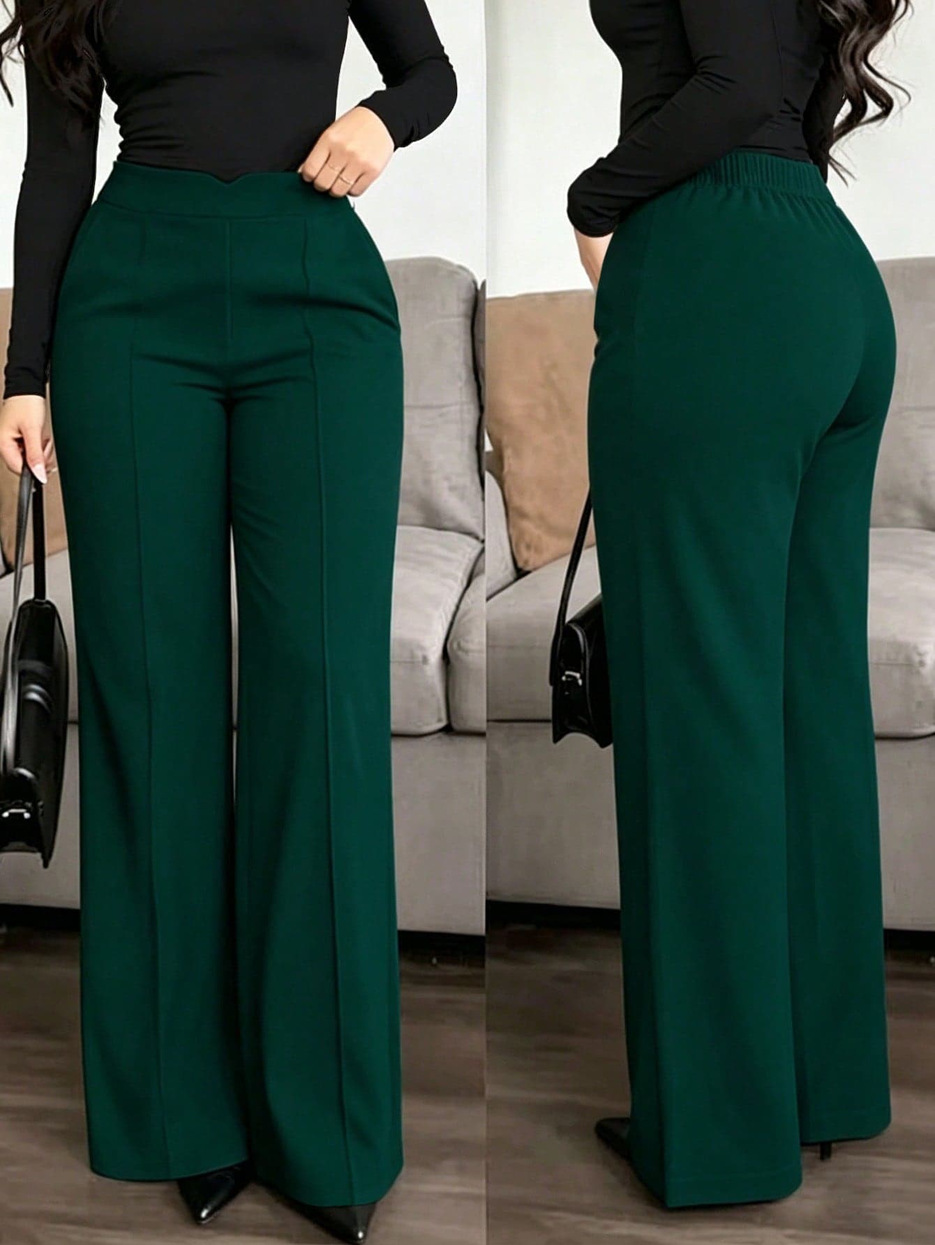 SHEIN LUNE Plus Size Women Fashionable Minimalist Slimming Casual Pants Fall