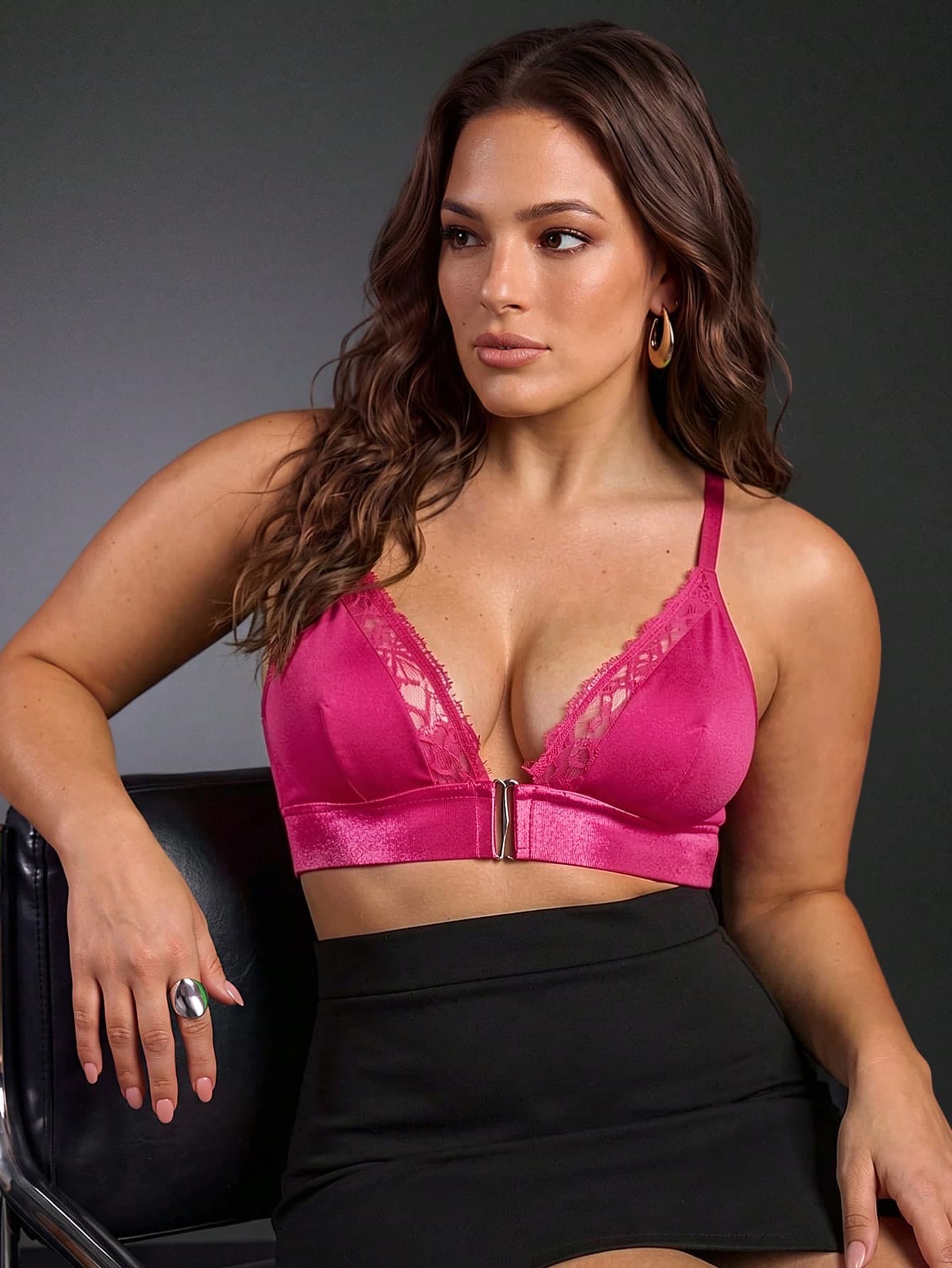EmpressEnvy Front Closure, Lifting, Lace Trim, Comfortable Lace Patchwork Padded Bra & Wireless Bra, Plus Size
