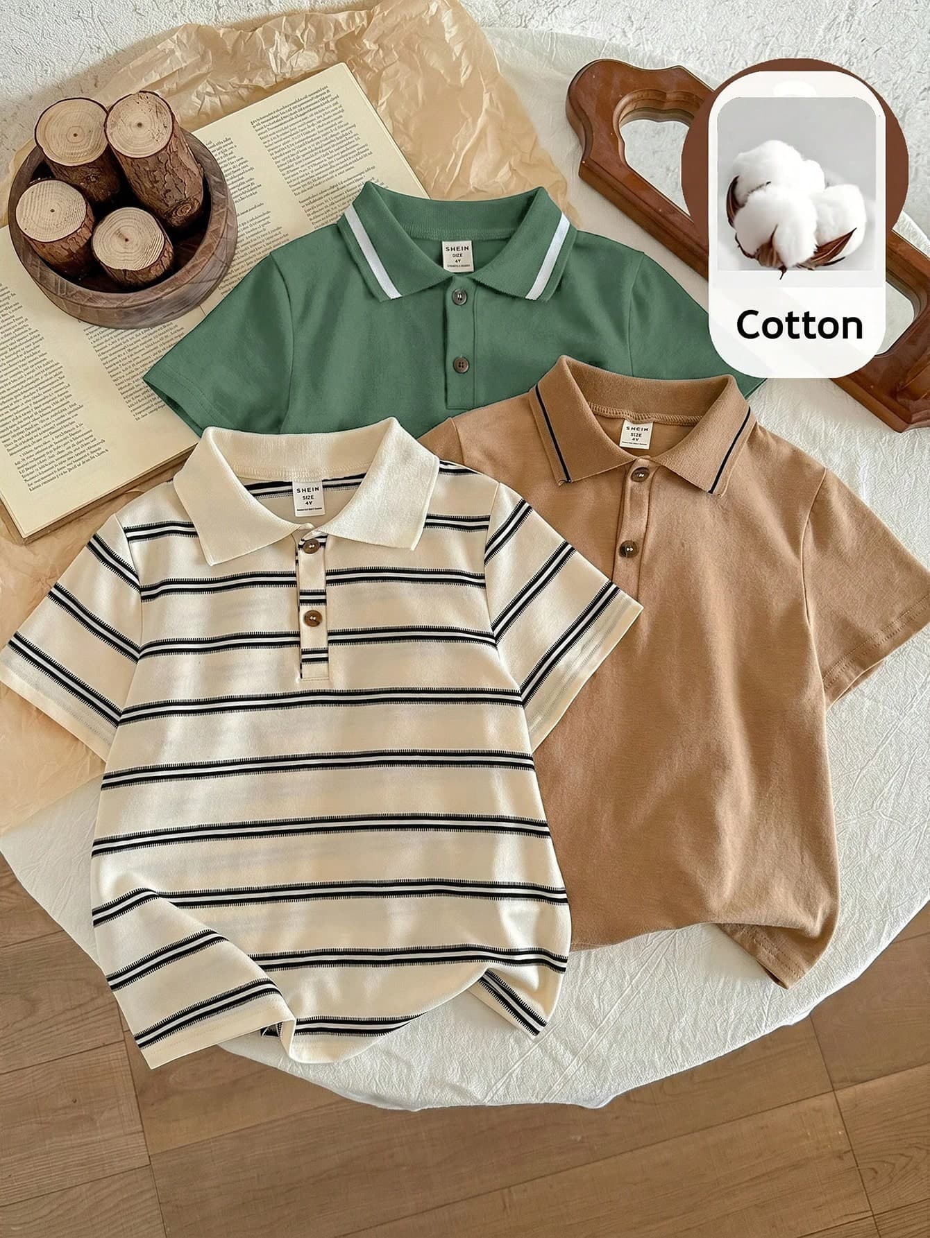 LMoss Kids Kids Young Boy Short Sleeve Versatile Casual 3pcs Pieces Set Polo Shirt