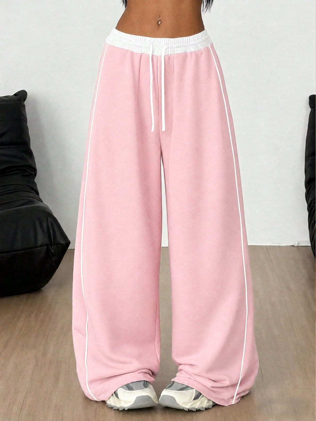 SHEIN Tween Girl Tween Girl Colorblock Drawstring Waist Wide Leg Loose Casual Sweatpants
