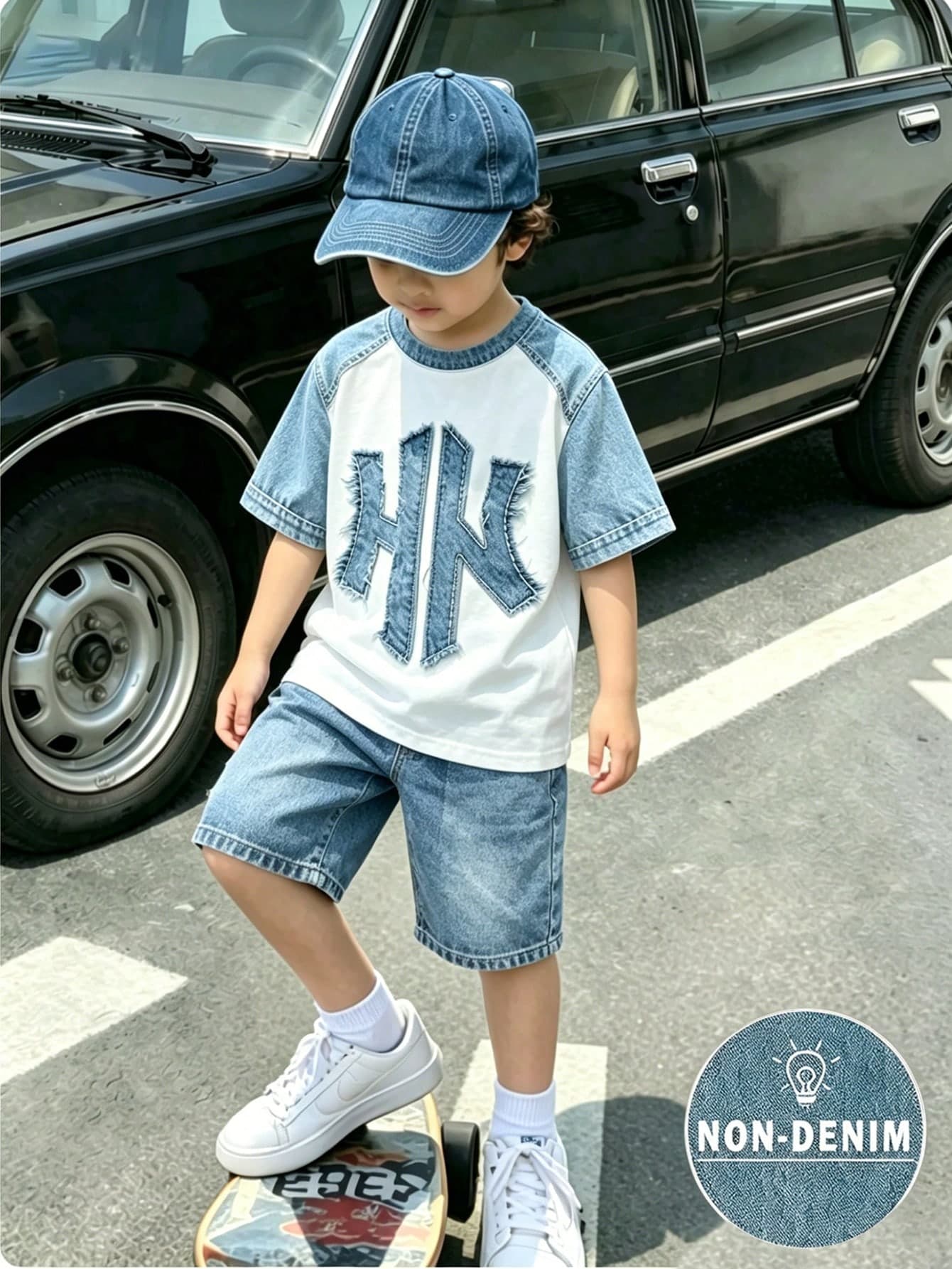 2pcs Young Boy Cool Graphic & Personalized Letter Print Fashion T-Shirt And Sports Shorts Set, Round Neck Short Sleeve, Suitable For Holiday Party, Spring/Summer Casual Wear, Streetwear, Outdoor, Back To School