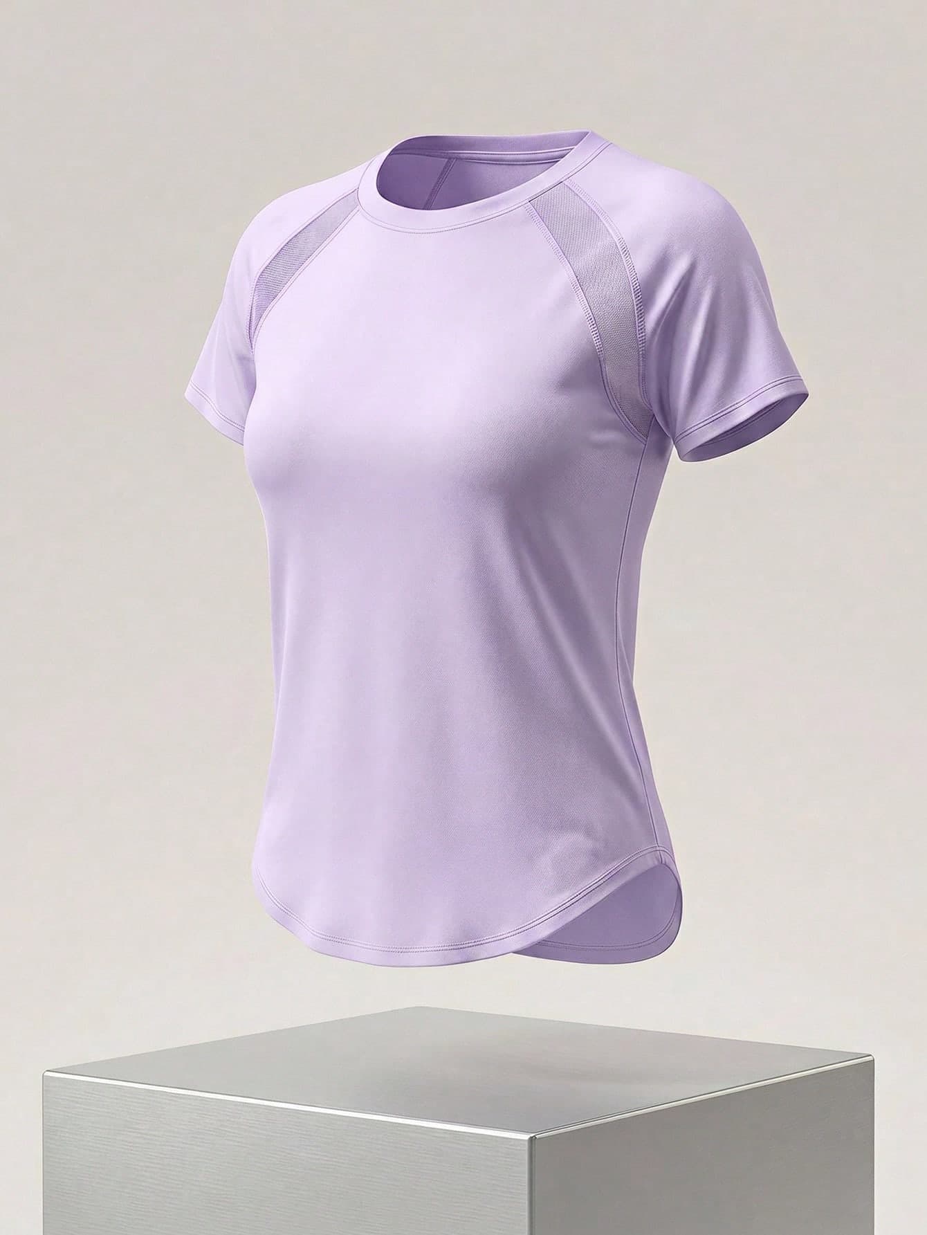 SHEIN Cheerettes Mesh Patchwork Round Neck Casual Short Sleeve Sports T-Shirt, Active Wear Women