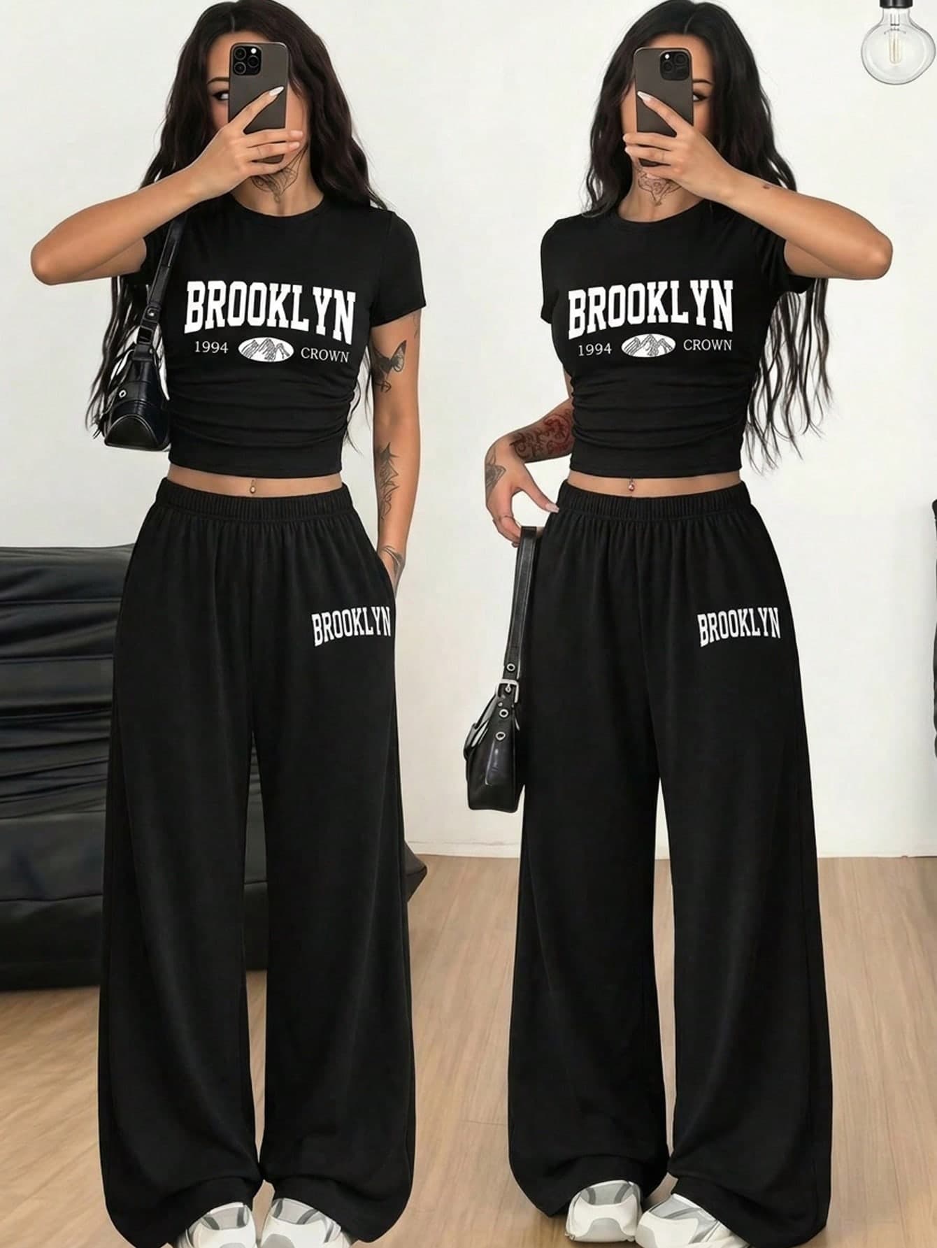 SHEIN Teen Girl Casual Daily Versatile Comfortable Loose Round Neck Short Sleeve Printed T-Shirt And Long Pants Set, Summer Outfit, Soft Knit, Suitable For Sports, Outings, Vacation, Travel, School, Campus, University, Etc. Teen Girl
