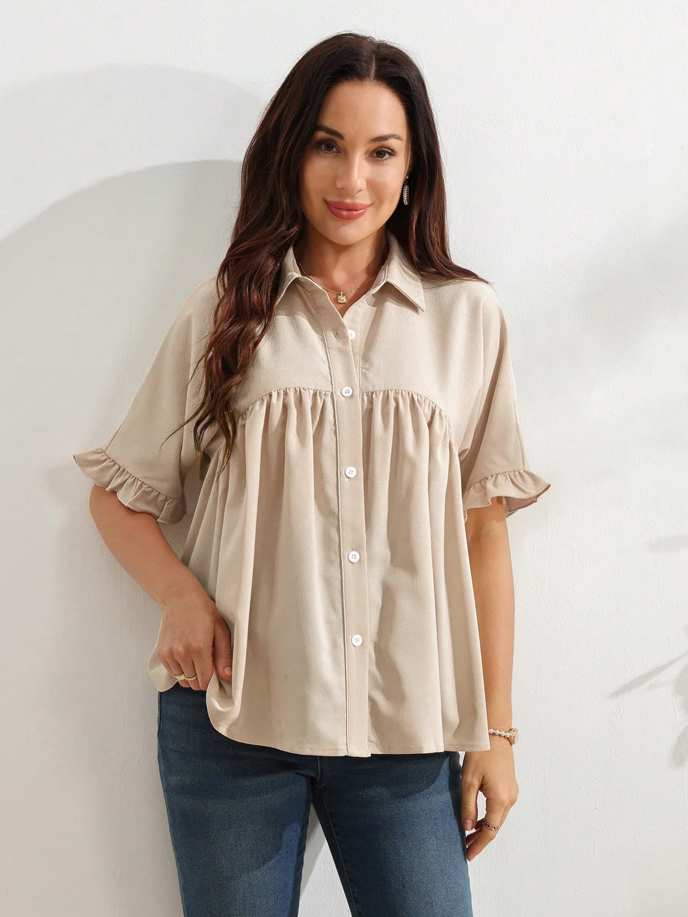 SHEIN GentleRue Maternity Ruffle Doll Blouse Nursing Top, Feeding