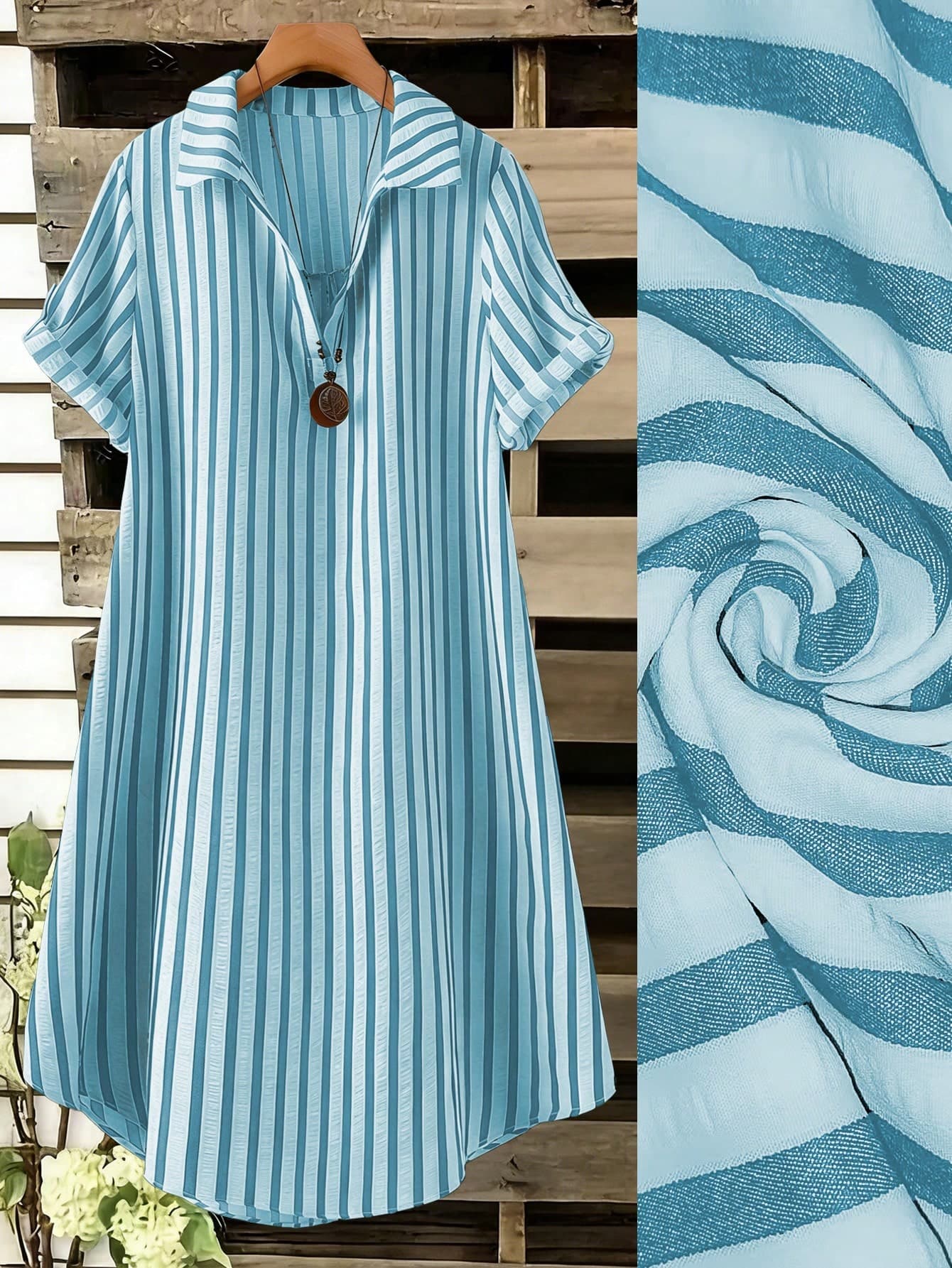 SHEIN Tall CURVE Plus Size Women's French Casual Summer Short Sleeve V-Neck Tall Dress Formal Vacation Light Blue