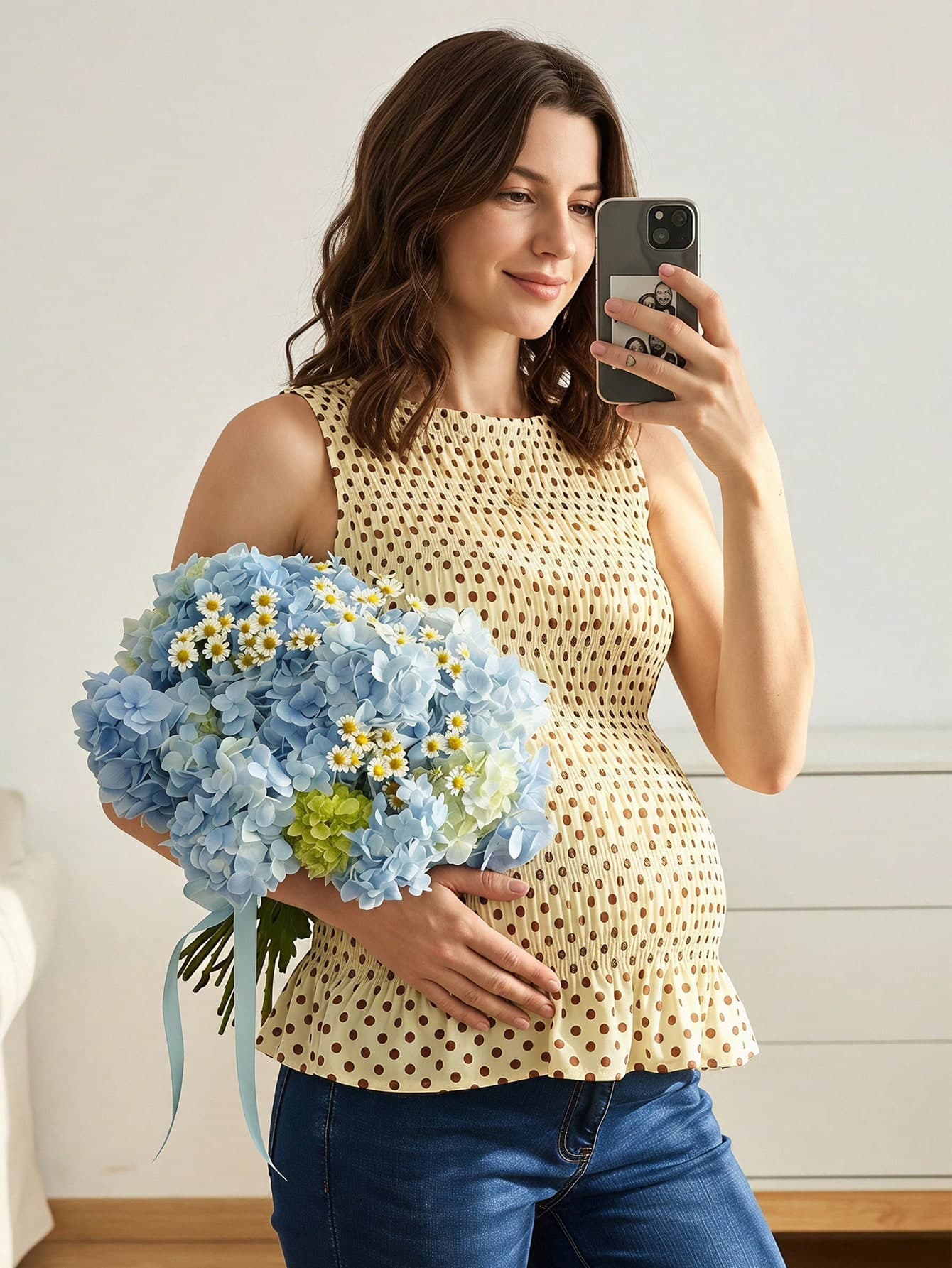 SHEIN Maternity Women's Polka Dot Print Cami, Vacation Top, Cute Elegant Summer Maternity Tank Top Baby Shower